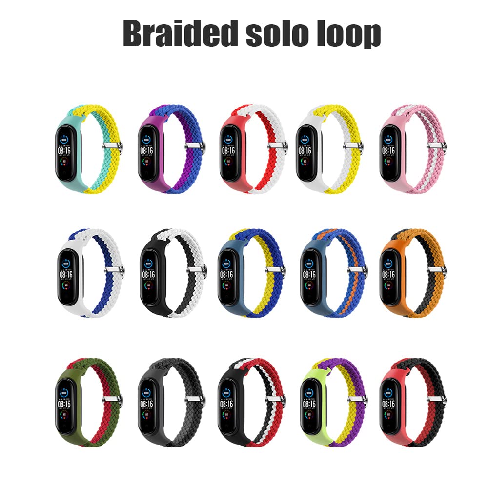 EIHAIHIS Braided Nylon Wristband for Xiaomi Mi Band 7/6/5/4/3 - Adjustable Elastic Solo Loop Strap Replacement - Sport & Fitness Smartwatch Accessories for Running, Swimming & Daily Wear