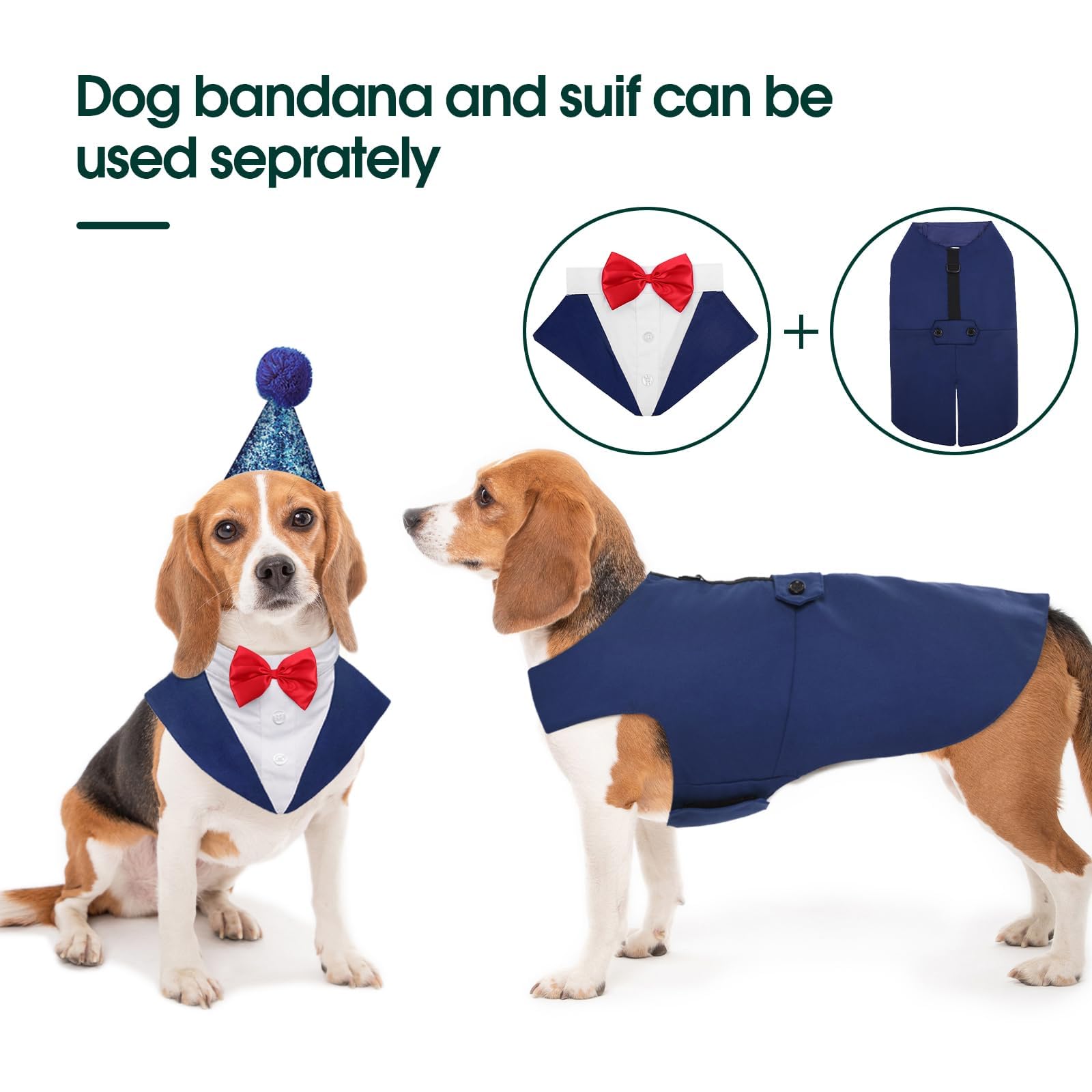 Kuoser Dog Tuxedo Suit & Bandana Set - Formal Wedding Attire for Large & Medium Dogs (Golden Retriever, Samoyed, Bulldog) - Perfect for Weddings, Parties & Special Occasions