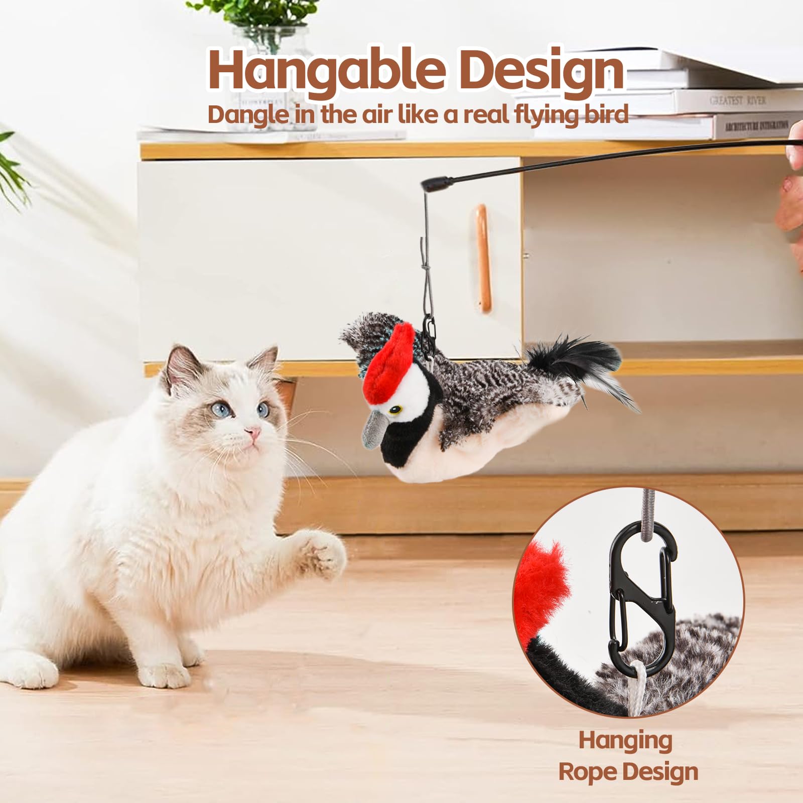 Interactive Flappy Bird Cat Toy with Chirping Sounds & Flapping Wings - Plush Woodpecker Kitten Exercise Toy for Indoor Cats - Perfect for Playtime, Hunting Instinct Stimulation & Catnip Fun