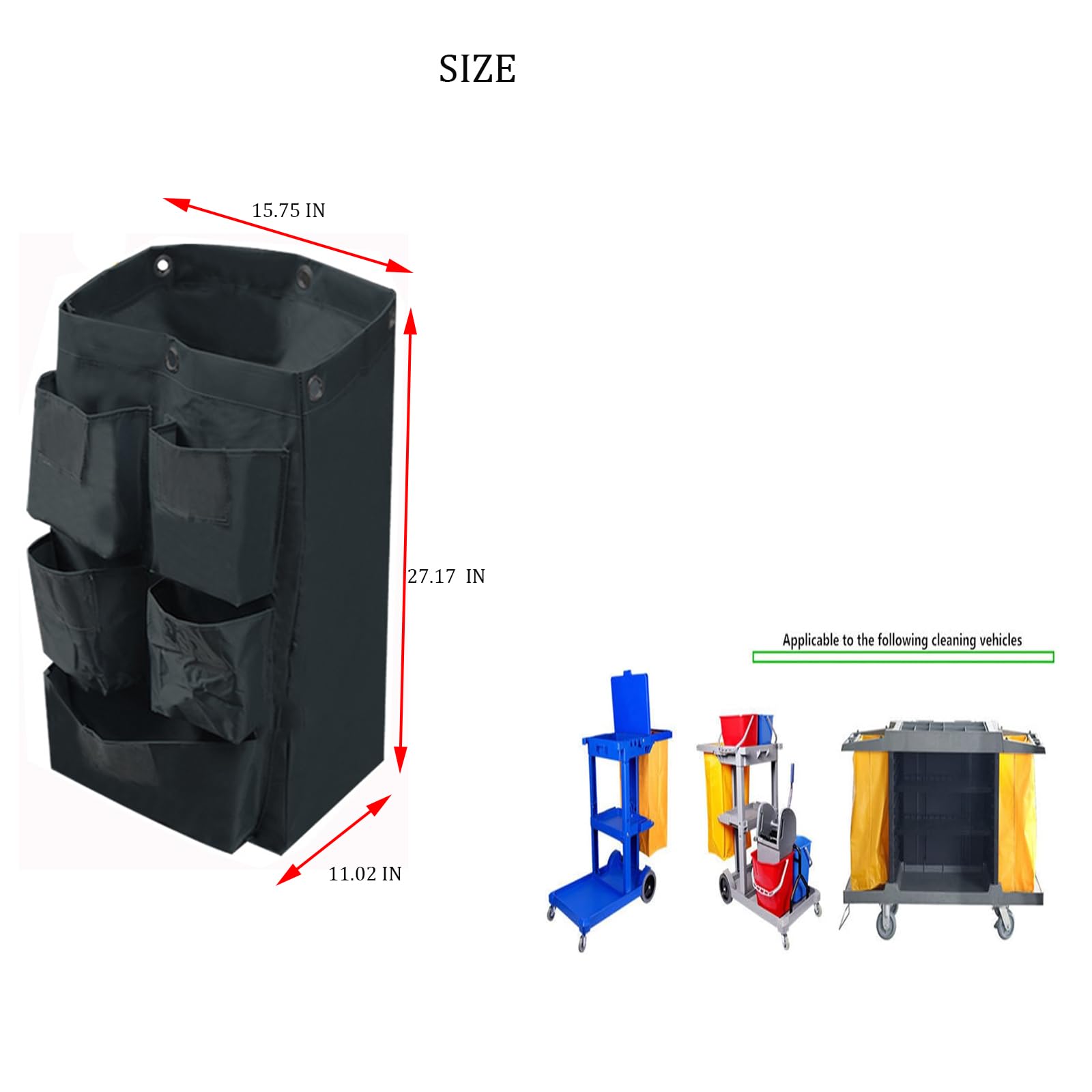 Heavy Duty 25 Gallon Commercial Janitorial Cart Bag - 5 Pocket Waterproof Cleaning Cart Replacement Bag with 6 Brass Grommets | Ideal for Housekeeping, Hotel & Office Cleaning Supplies Storage