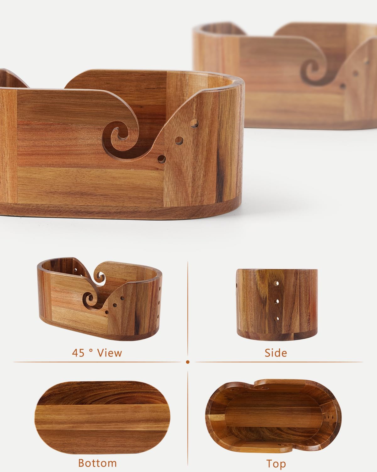Premium Acacia Wood Yarn Bowl for Crocheting & Knitting - Large 11.3x5.9x4.7 Inch Oval Yarn Holder with 9pc Knitting Hook Set - Perfect for Yarn Storage & Craft Organization - Ideal for Home, Studio & Gift Giving