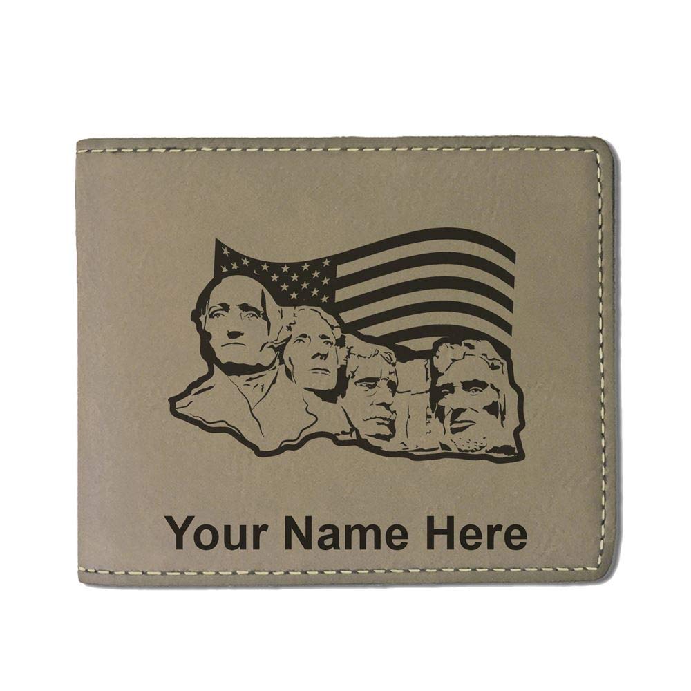 Personalized Faux Leather Wallet with Mount Rushmore Engraving - Custom Name Engraved RFID Blocking Slim Bifold Wallet for Men & Women - Perfect for Travel, Gifts & Everyday Use