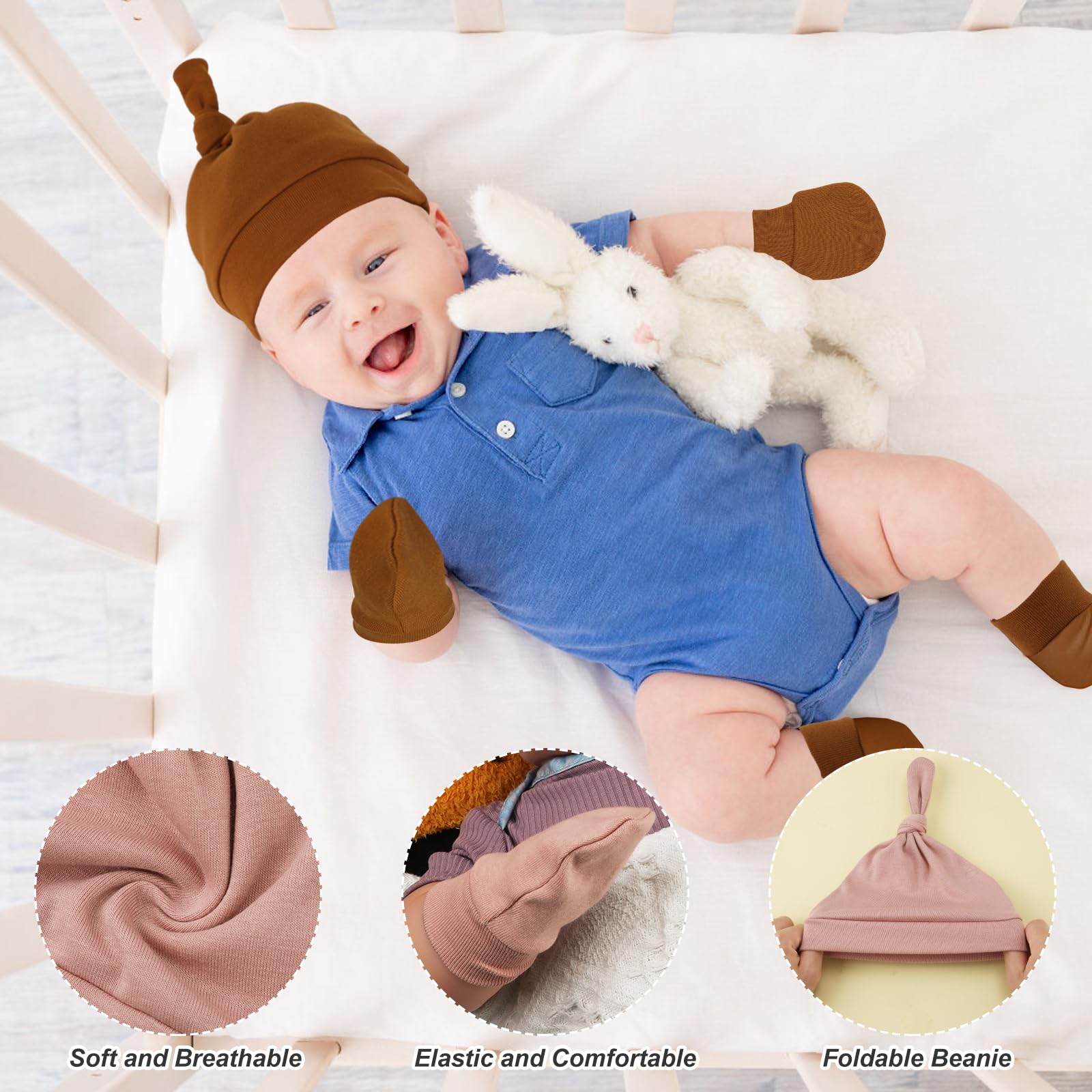 5 Sets Soft Unisex Baby Hats & Mittens Socks for Newborns 0-6 Months - Preemie Hats, No Scratch Mittens, Hospital Essentials for Infants - Perfect for Newborn Photography, Baby Showers & Hospital Visits