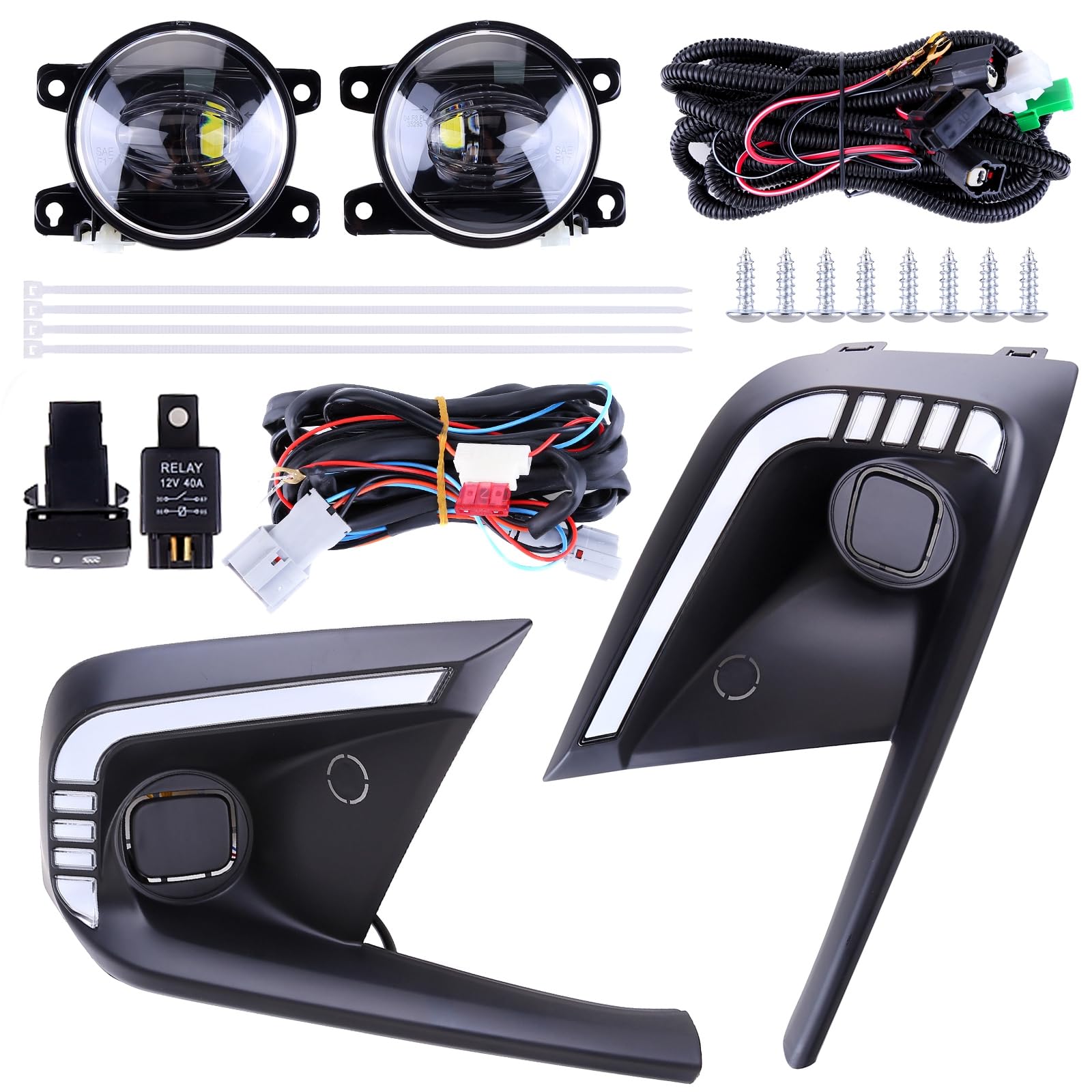 2022-2023 Honda Civic Sedan & Hatchback LED Daytime Running Lights with Turn Signal & Fog Lamps - Front Bumper Driving Light Kit with Harness & Switch - Perfect for Night Driving & Bad Weather Visibility
