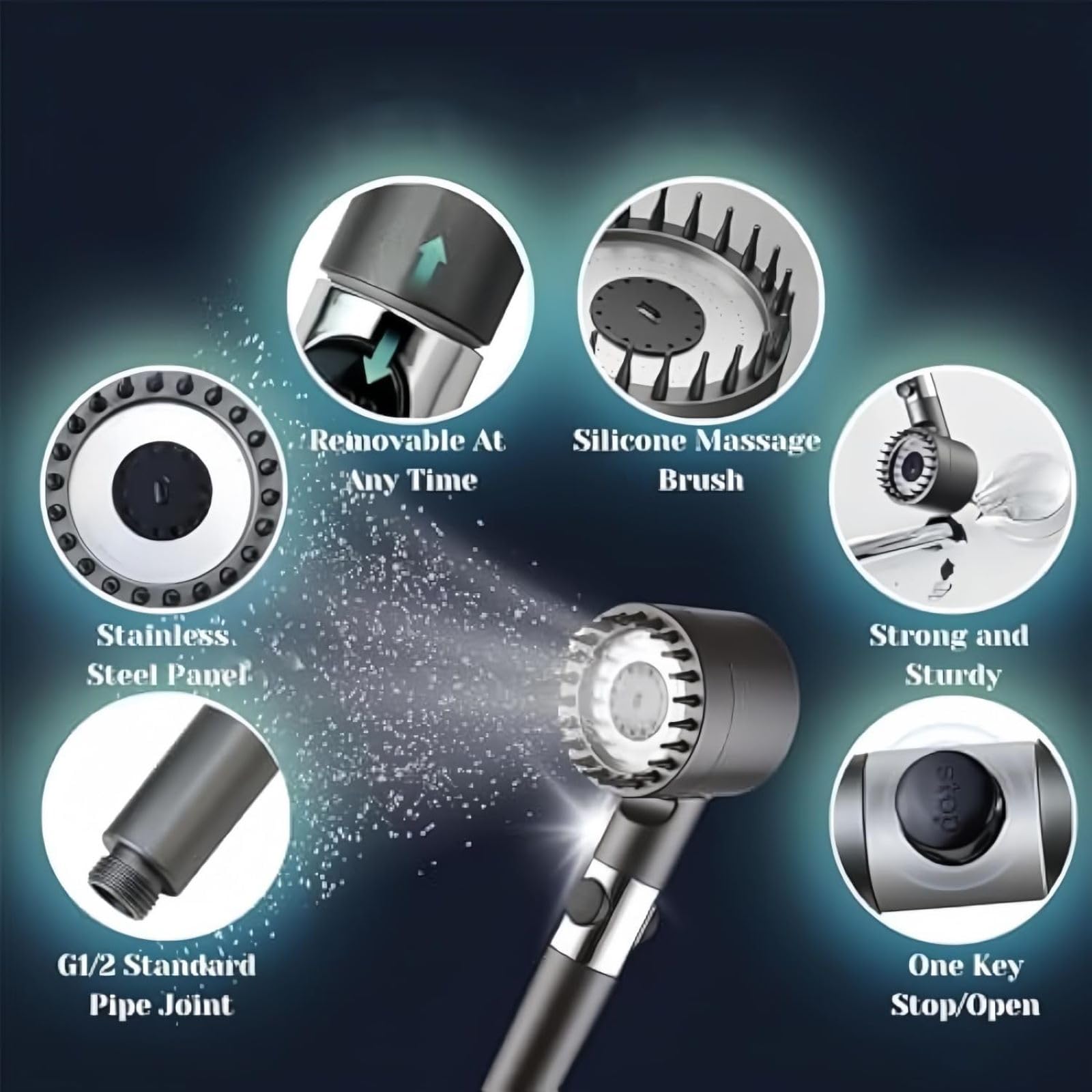 Drivse Iondrops High Pressure Shower Head with Filter - German Multifunctional Massage Showerhead Set with Adjustable Spray Modes & 10 Replacement Filter Cottons - Perfect for Home Spa, Bathroom Upgrade & Water Saving
