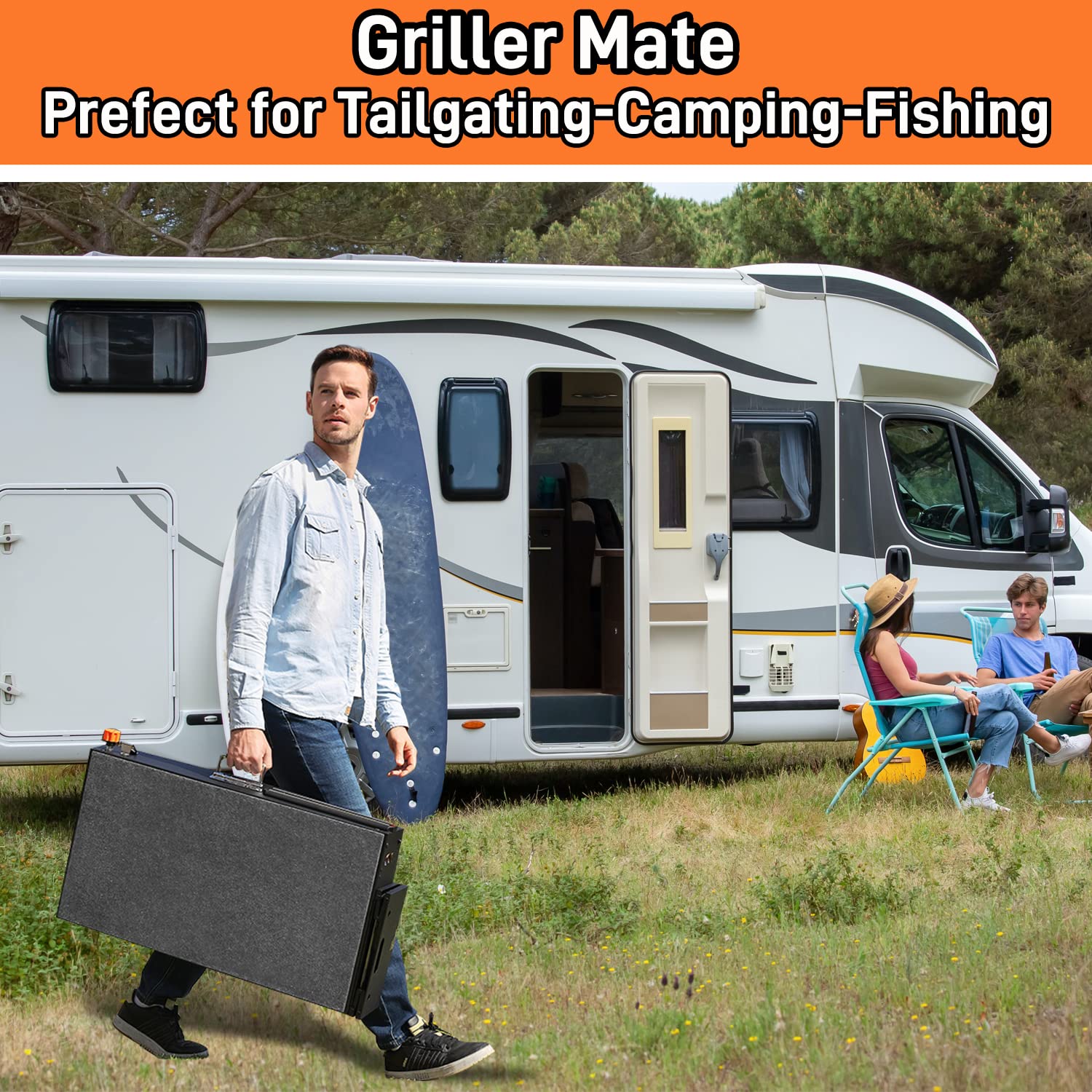 Portable Grill Table for Blackstone Griddle - Foldable Stand with Storage Caddy Fits 17” & 22” Tabletop Grills (Ninja, Camp Chef, etc.) - Perfect for Outdoor Cooking, Tailgating, Camping & Backyard BBQs