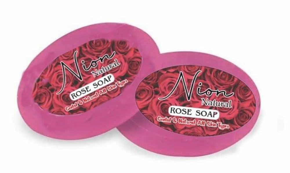 Nion Natural Rose Soap with Glycerin & Essential Oils - 100g (Pack of 5) - Moisturizing Handmade Soap for Dry Skin in Winter, Perfect for Bath, Shower & Gift