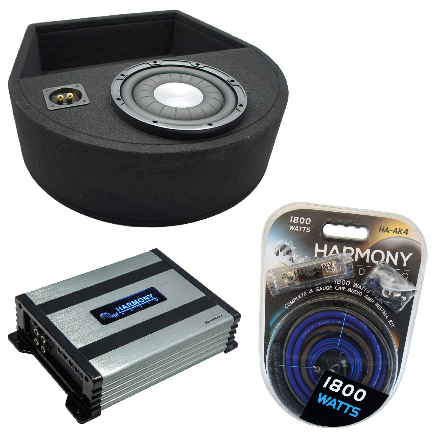 Harmony Audio HA-F104 Universal 10-Inch Spare Tire Subwoofer Box & HA-A400.1 Amplifier Bundle - Car Audio Upgrade for Trucks & SUVs | Enhanced Bass for Road Trips & Music Lovers