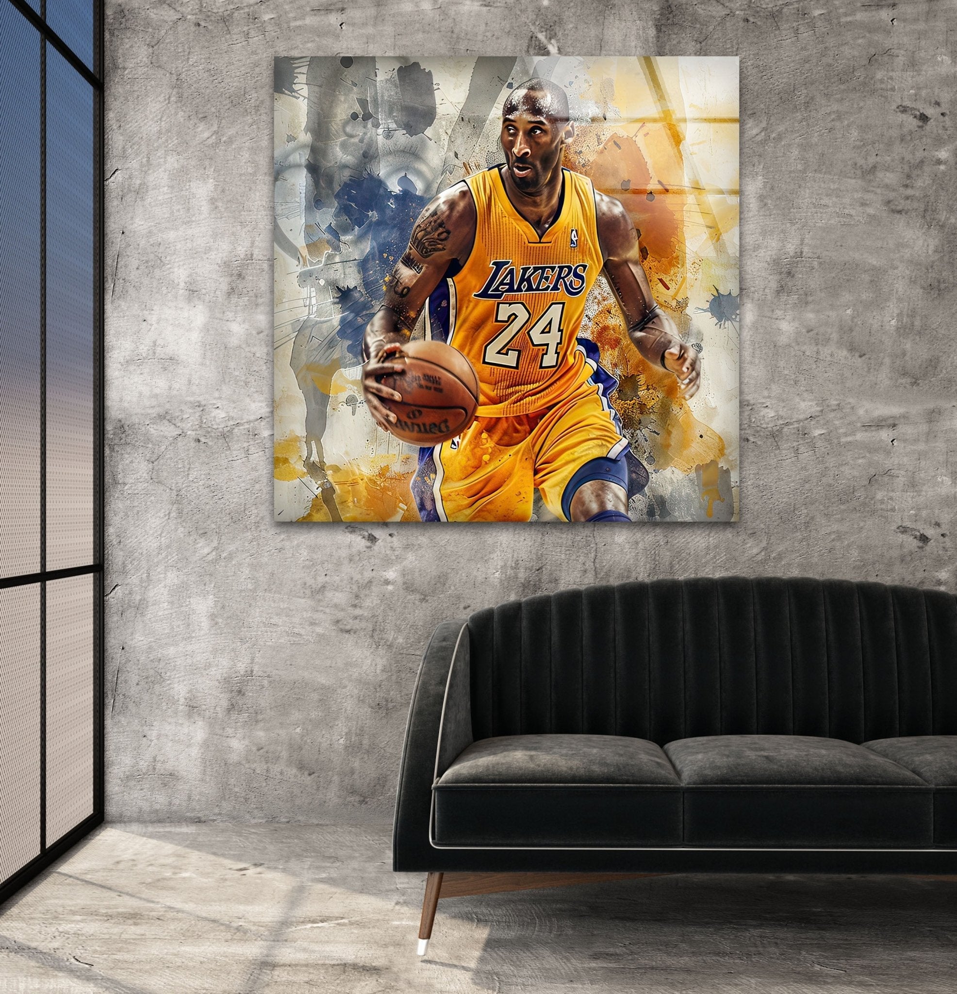 Kobe Bryant Basketball Wall Art - Stained Glass Tribute for Lakers Fans - Perfect for Home, Office, and Sports Memorabilia Collections