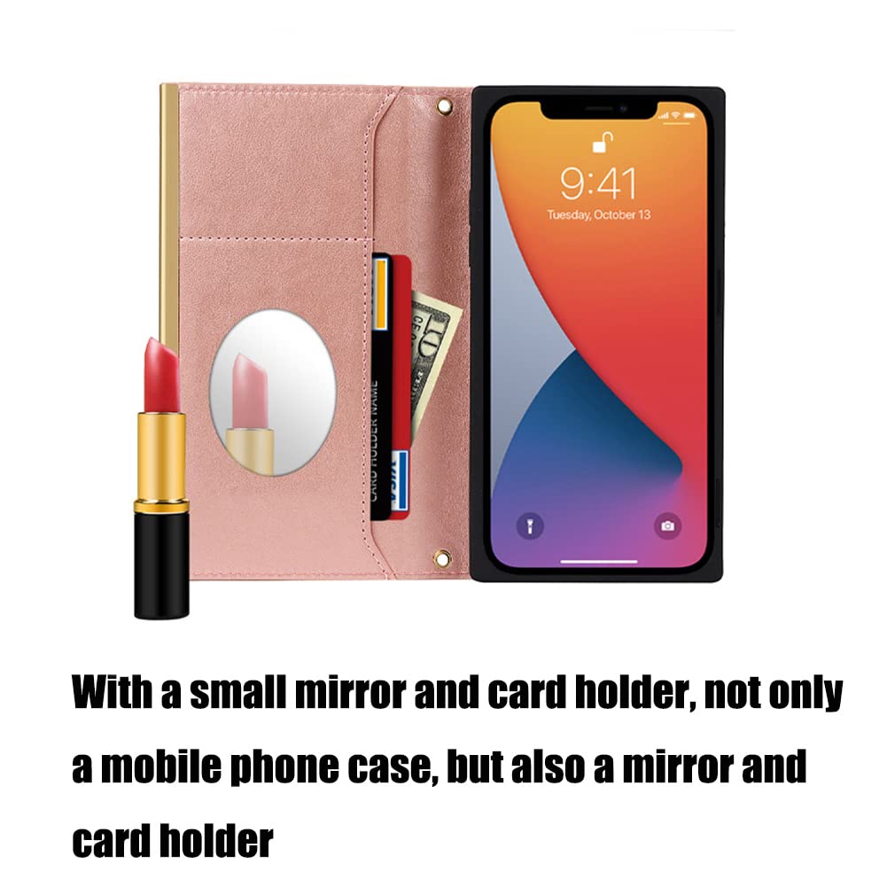 UnnFiko Wallet Case for iPhone 12 Pro Max - Leather Purse with Makeup Mirror, Flip Card Holder & Adjustable Shoulder Strap | Rose Gold Phone Cover for Women | Perfect for Travel, Shopping & Everyday Use