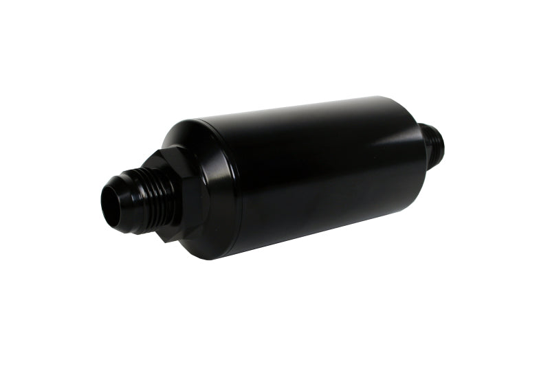 Aeromotive AN-10 Male Inline Fuel Filter - 40 Micron Stainless Steel Mesh Element with Bright Dip Black Finish for High Performance Racing & Automotive Fuel Systems