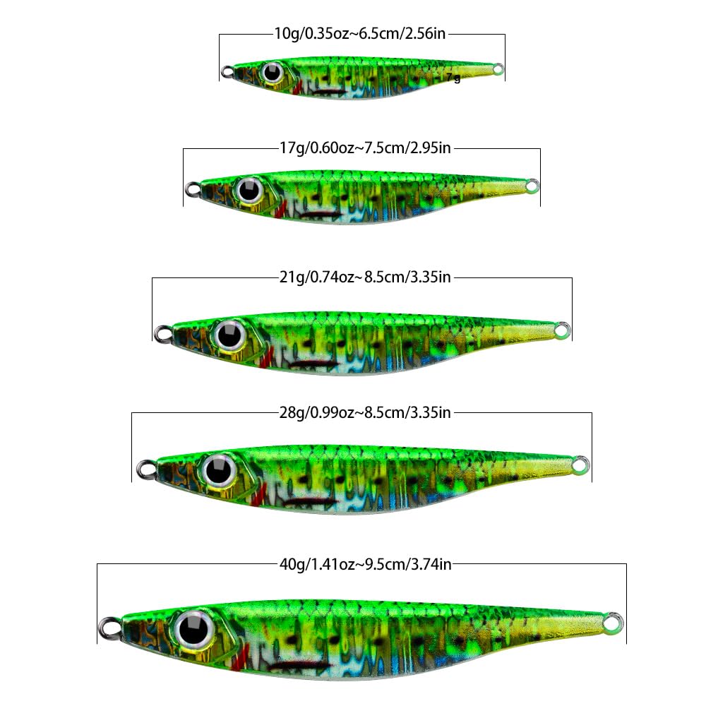 Sunlure Saltwater Fishing Jigs Set - 5pcs Vertical & Slow Pitch Jigging Spoons with Assist Hooks for Bass, Blade Baits & Paillette Artificial Lures - Perfect for Deep Sea, Offshore & Freshwater Fishing Adventures