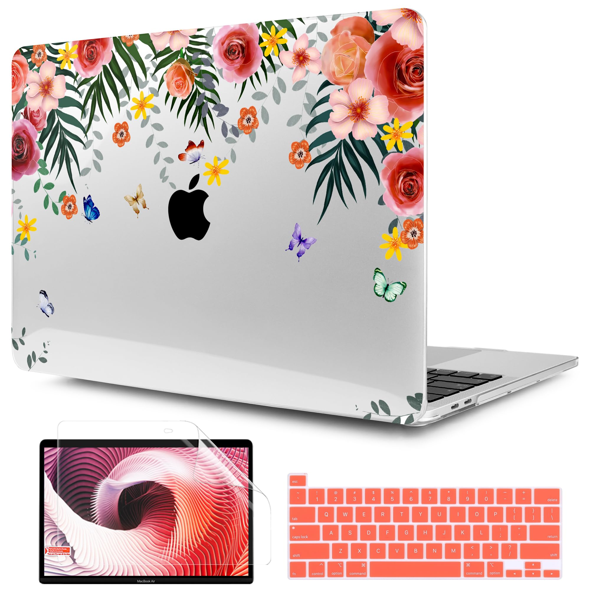 Ultra Slim Hard Shell Case for MacBook Pro 13 inch 2020 (A2251/A2289/A2338 M1) with Keyboard Cover & Screen Protector | Butterfly Floral Design | Perfect for Work, Travel & School Protection