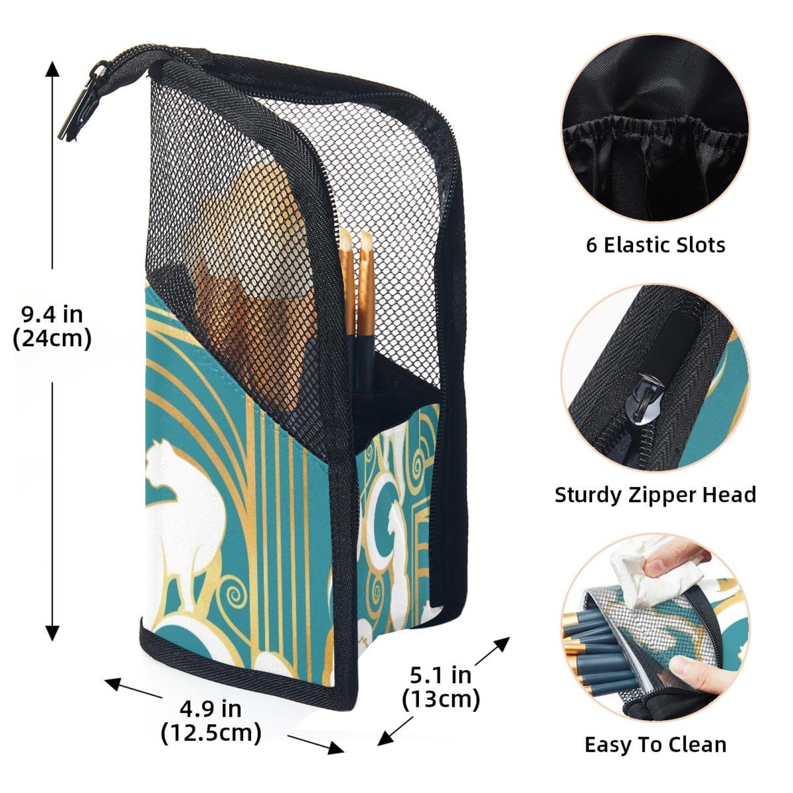 Premium Makeup Brush Organizer Bag with 12 Brushes - Gold Leopard Print Cosmetic Brush Holder Case for Travel & Home Storage | Portable Makeup Brush Storage for Artists & Professionals