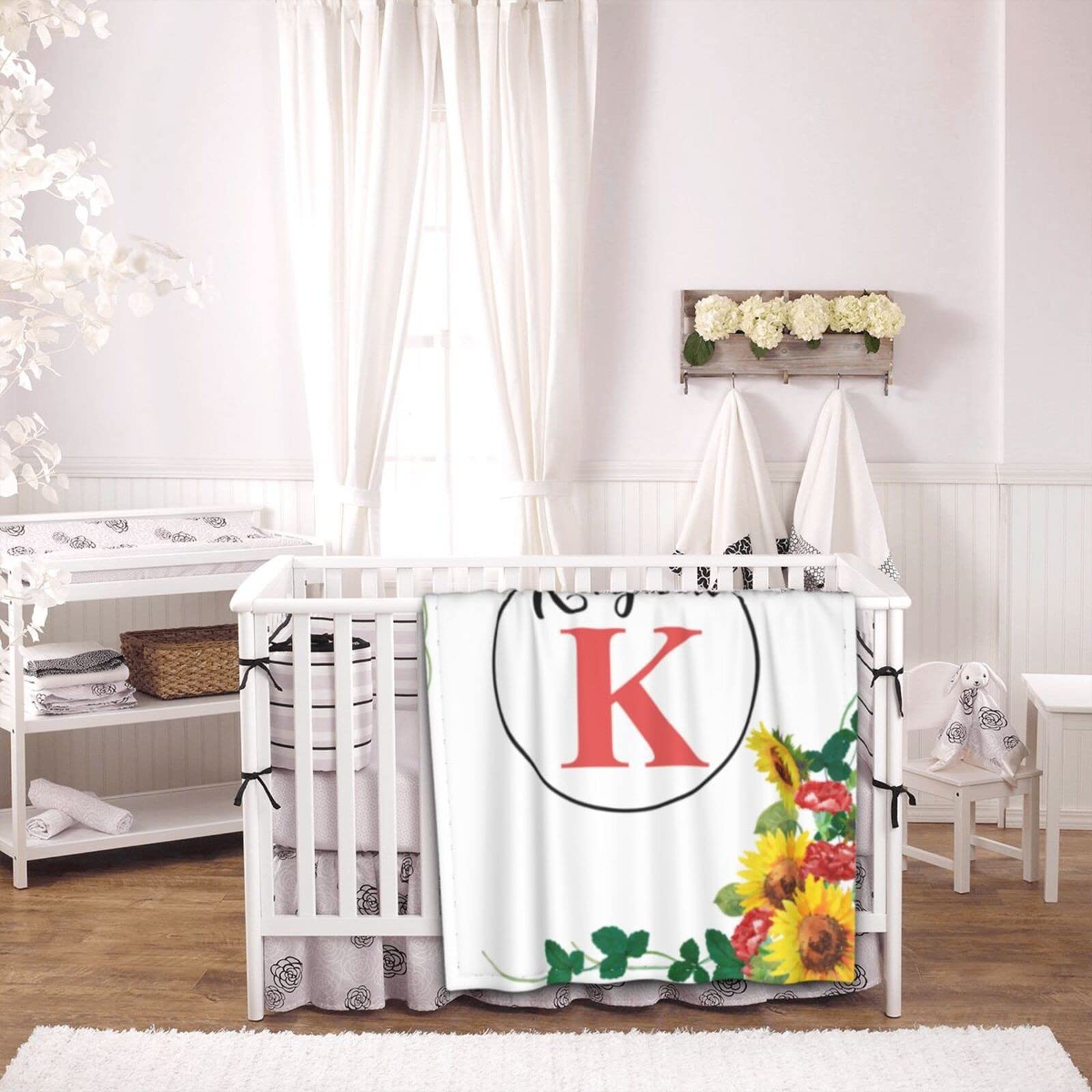 Personalized Baby Blankets with Name - Soft Monogrammed Swaddling Blankets for Newborn Boys & Girls - Custom Baby Shower Gift - Perfect for Nursery, Photo Shoots & Travel - Sunflower Design