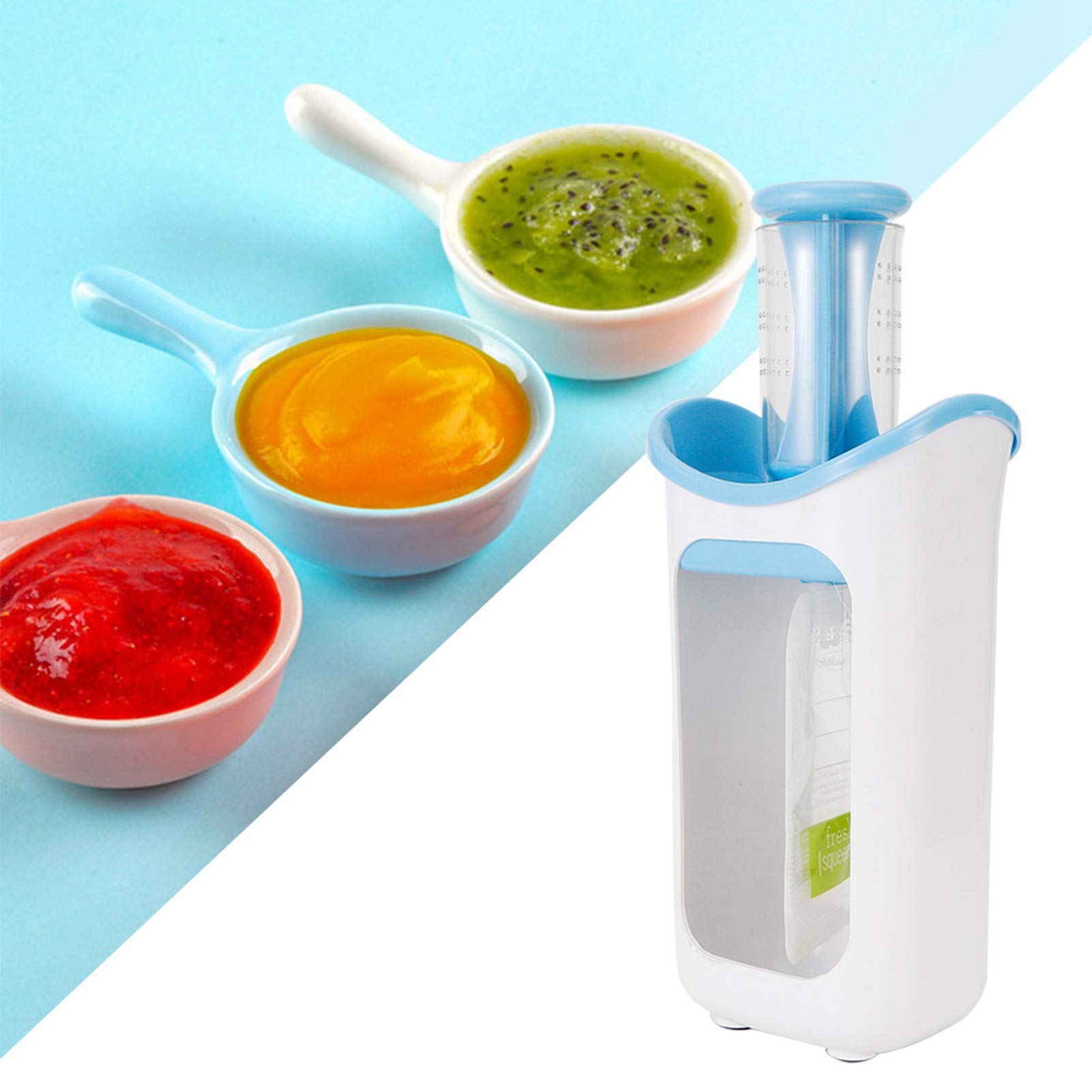 Portable Fruit Puree Squeezer Station - Food Pouches Filling System for Home Kitchen | Easy Baby Food Maker & Snack Packing Tool | Perfect for Meal Prep, Toddler Snacks & On-the-Go Nutrition (Blue)