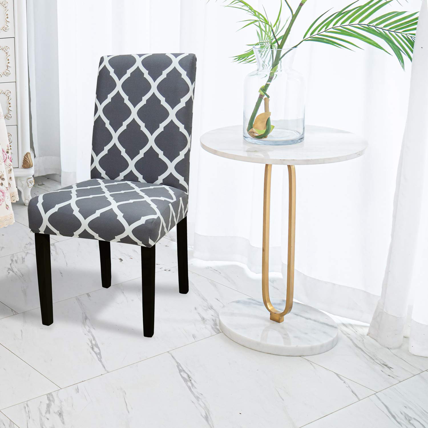 6-Piece Stretch Removable Washable Short Dining Chair Covers - Spandex Chair Protector Slipcovers for Home, Hotel, Banquet, Wedding & Party (Style 18) - Perfect for Everyday Use, Special Events & Home Decor