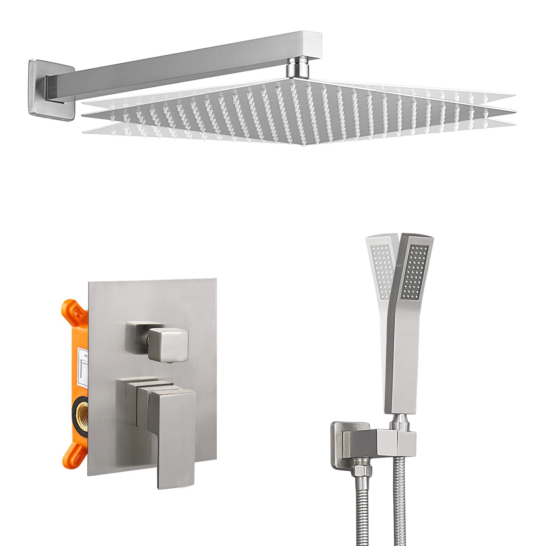 Jcrob 10 Inch Brushed Nickel Shower Faucet Set - High Pressure Rain Shower Head with Handheld Shower, Square Shower System & Pressure Balance Valve - Perfect for Modern Bathroom Renovations & Spa-Like Shower Experience