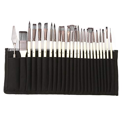 24-Piece Nylon Hair Wooden Handle Watercolor Paint Brush Set for DIY, Oil & Acrylic Painting - Perfect for Artists, Students & Craft Enthusiasts - Ideal for Canvas, Paper & Fabric Art Projects