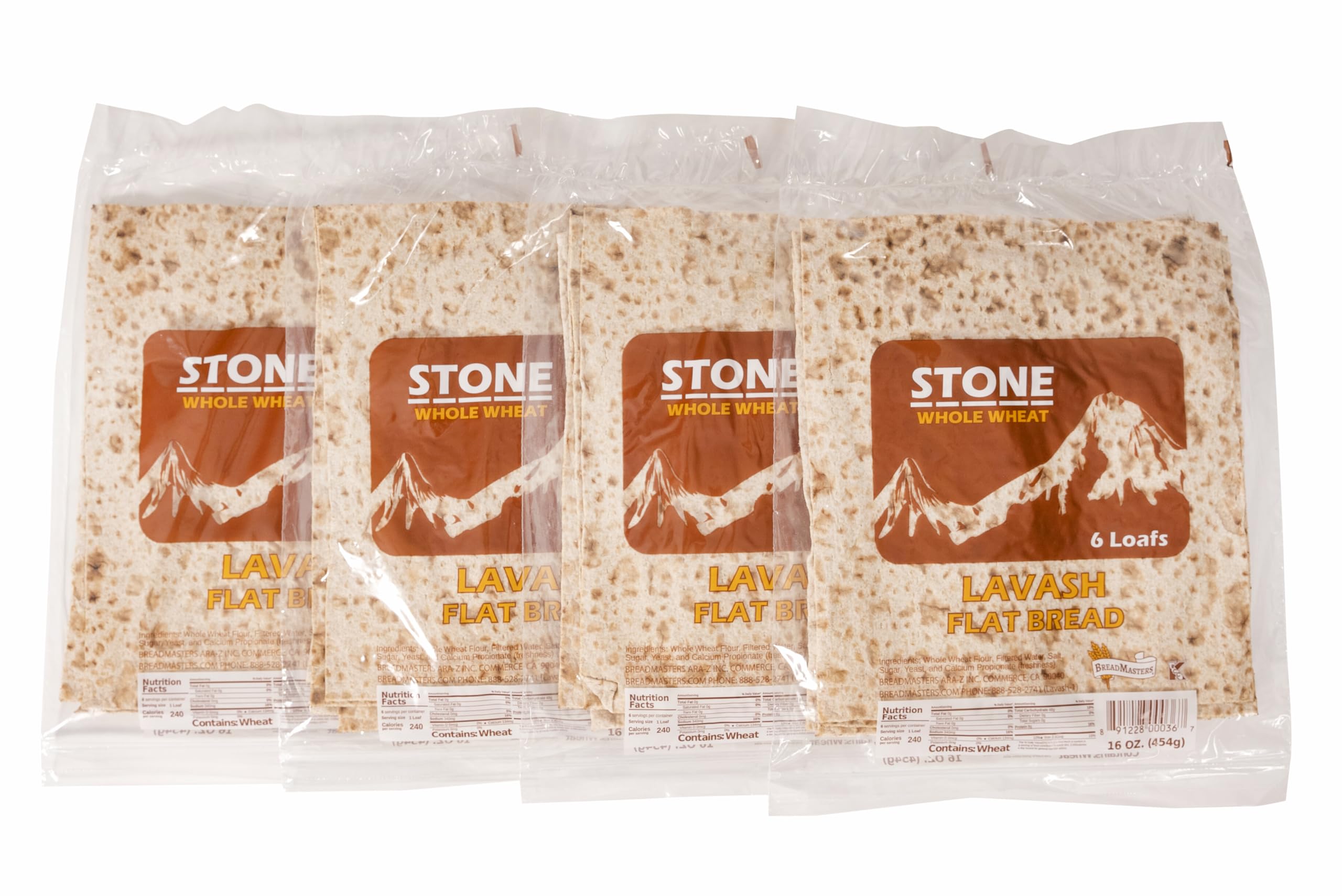ARA-Z Stone Lavash Whole Wheat Flatbread - 4 Packs of 6 (24 Total) - Fat Free, Cholesterol Free, GMO Free, Kosher Certified - Perfect for Wraps, Sandwiches & Mediterranean Meals