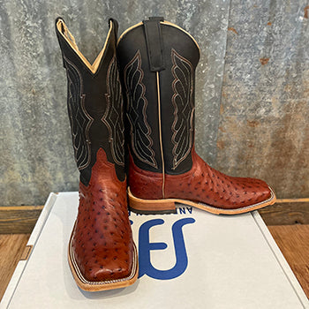 Anderson Bean Men's Almond Full Quill Ostrich Cowboy Boots - Western Style Leather Boots for Men - Perfect for Rodeo, Country Dancing & Casual Wear