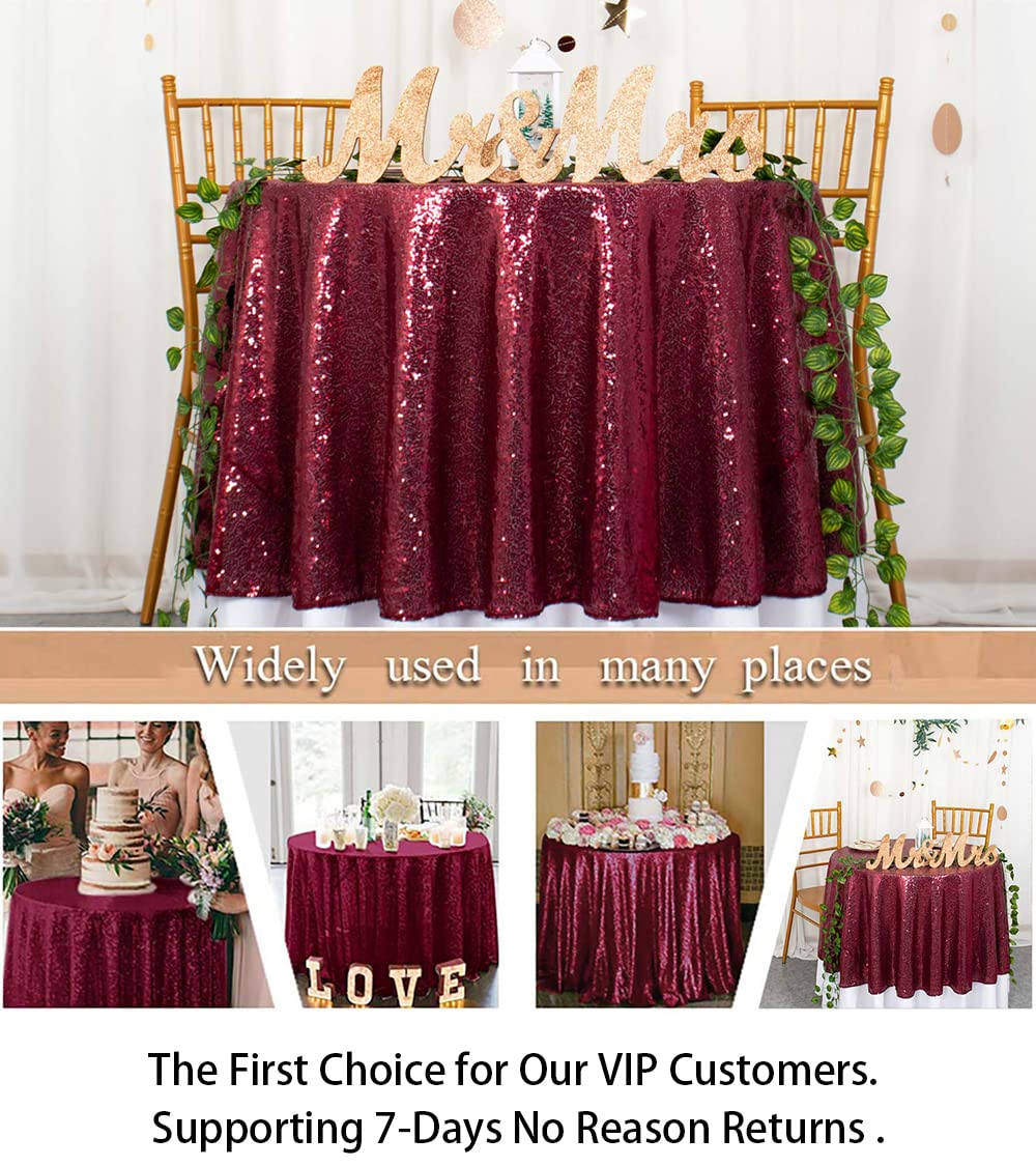 ShinyBeauty 60 Inch Round Burgundy Sequin Tablecloth - Elegant Maroon Glitter Table Cover for Weddings, Bridal Showers, Birthday Parties & Banquet Decor | Perfect for Dessert Tables & Special Event Centerpieces