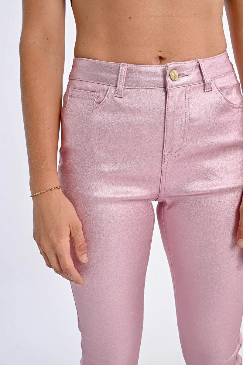 Waterproof Coated Slim Pants for Women - Stretchy High Waist Skinny Trousers in Soft Pink | Perfect for Office, Travel & Casual Outfits