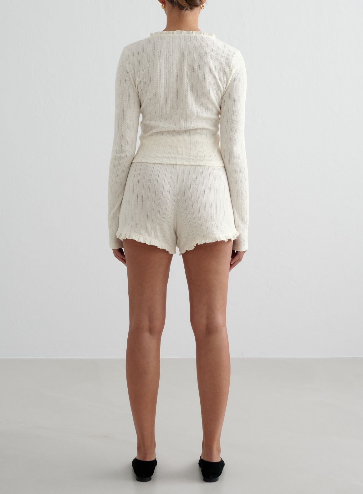 Almond White Pointelle Shorts for Women - Soft Cotton Lace Shorts for Summer, Lounge, and Sleepwear | Comfortable and Breathable