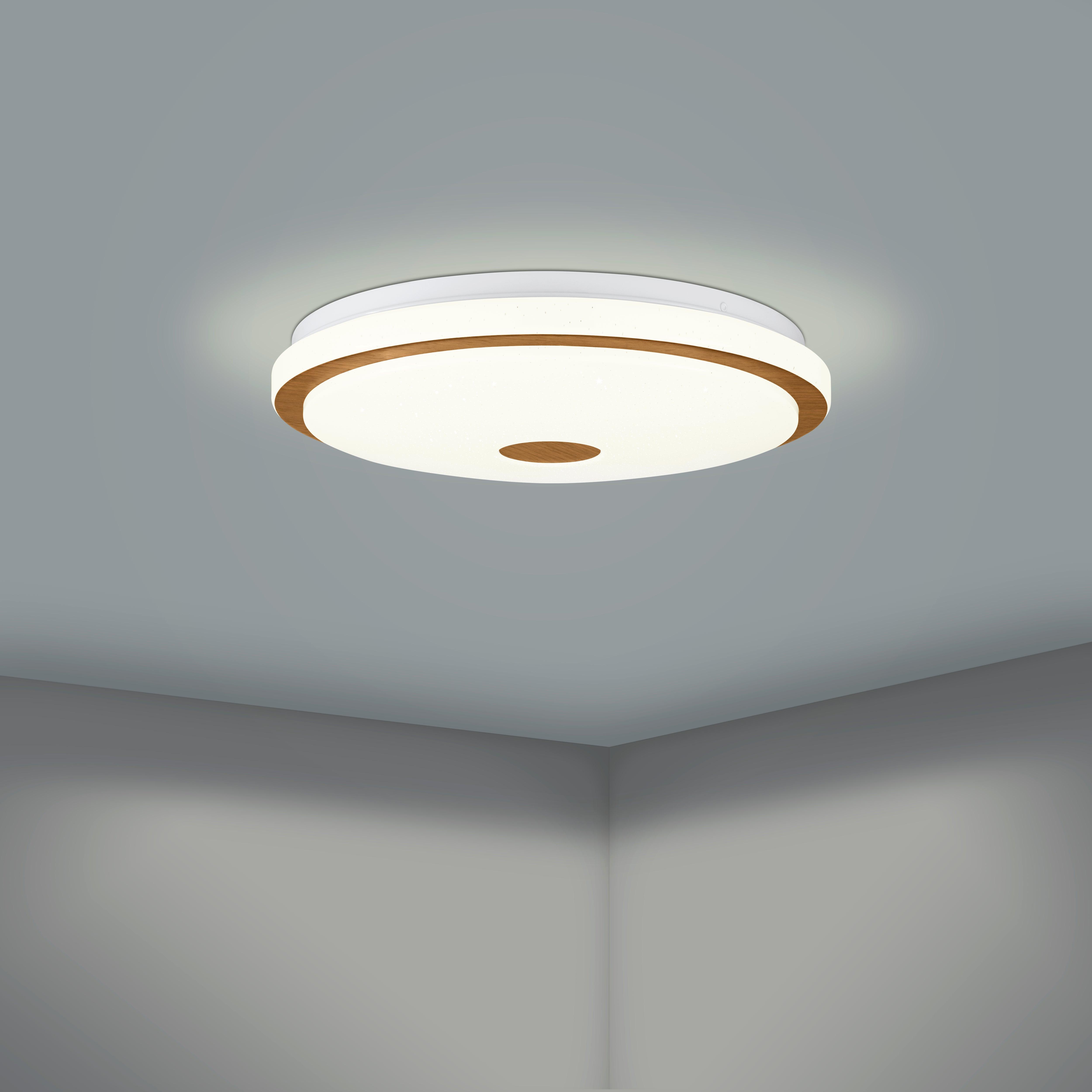 Eglo Lanciano 1 LED Wooden & White Round Ceiling Flush Mount Light Fixture, 48cm Modern Lighting for Bedroom, Living Room, Kitchen and Hallway