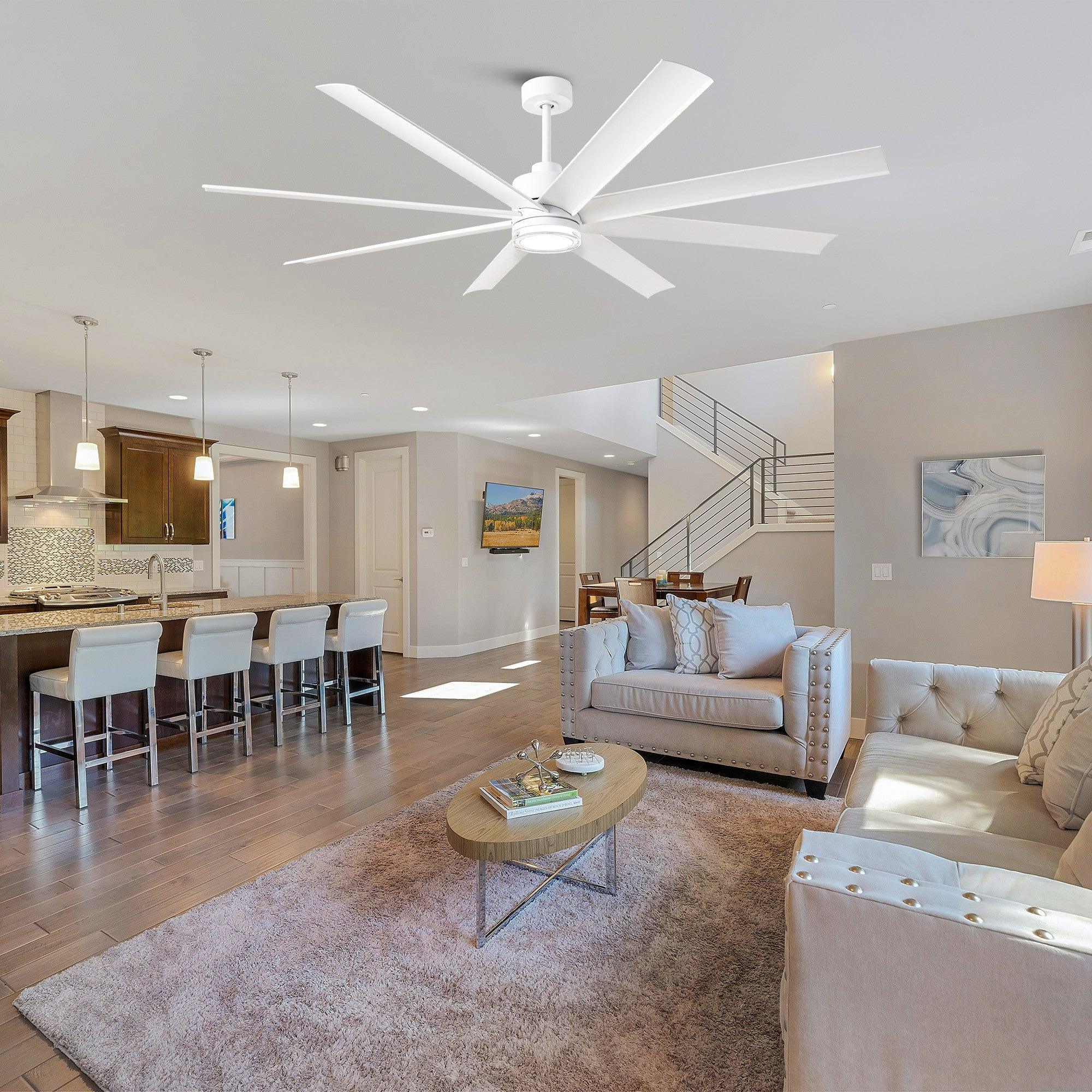 72 Inch Modern Smart Ceiling Fan with LED Light and Downrod Mount - Perfect for Living Room, Bedroom, and Office Cooling & Lighting