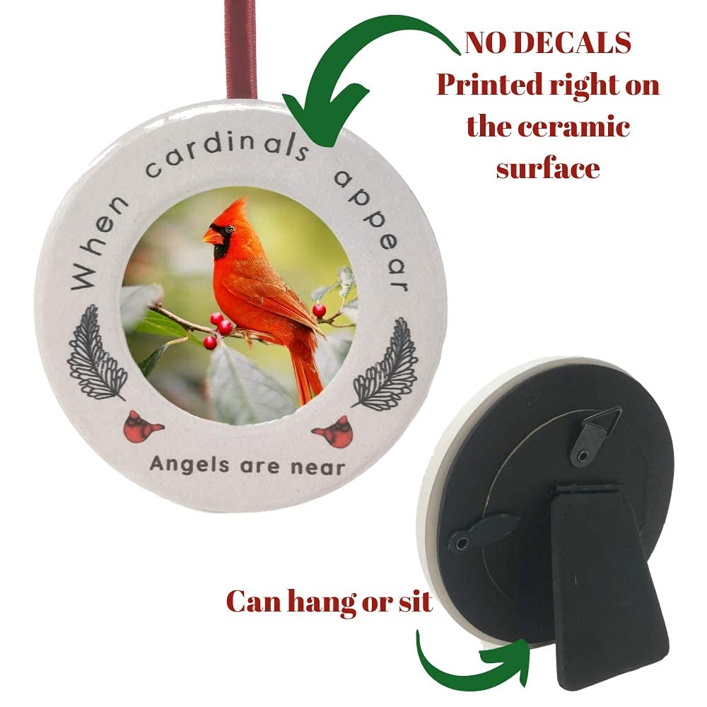 Cardinal Memorial Photo Ornament - Sympathy Gift for Loss of Loved One - Angel Remembrance Keepsake with Feather Accents - Perfect for Funeral, Memorial Service & Home Decoration