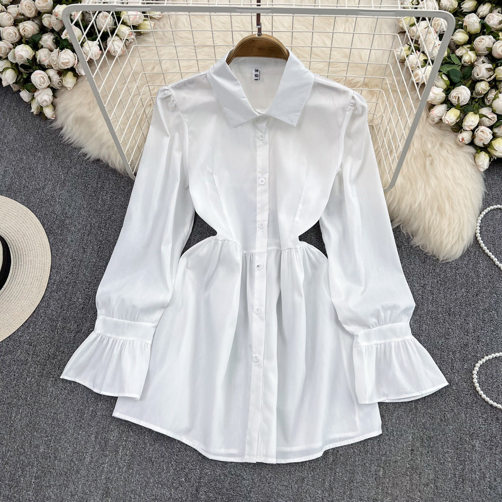 Women's Denim Vest Two-Piece Puff Sleeve A-Line Shirt Dress Set - Casual Long Sleeve Outfit for Spring/Fall, Date Night & Office Wear