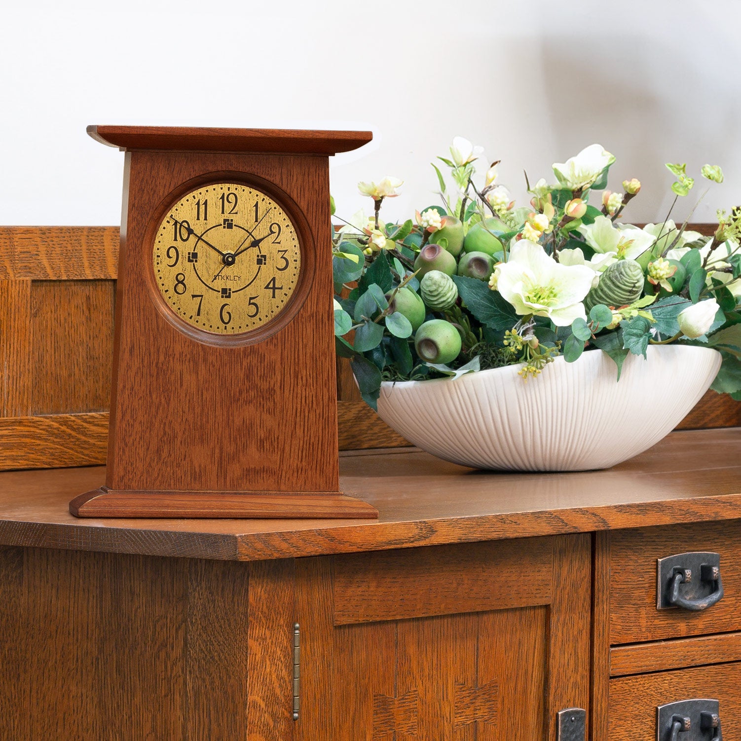 Vintage Mission Oak Mantel Clock - Antique Style Wooden Wall Clock for Home Decor, Living Room, Office & Gifts - Perfect for Fireplace, Bookshelf & Traditional Interiors