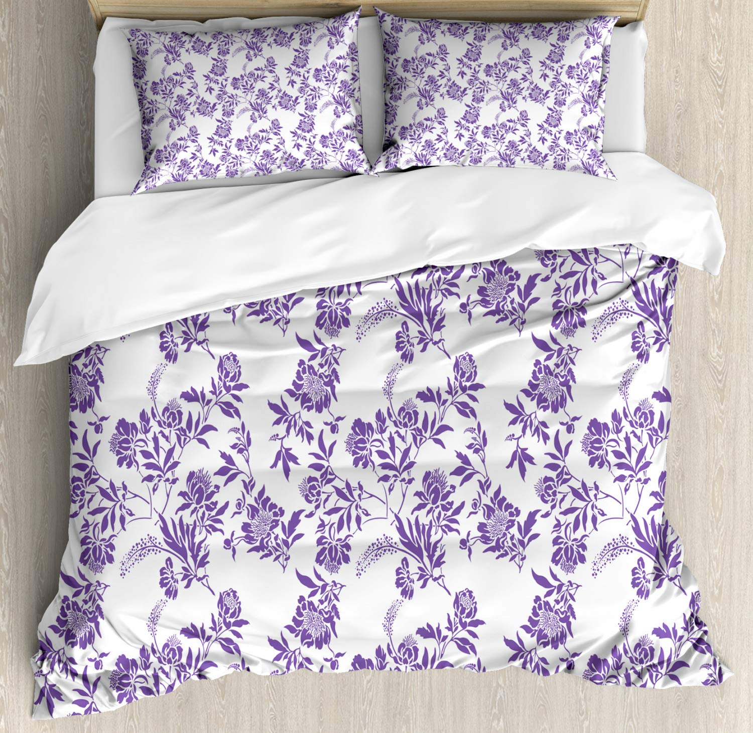 Ambesonne Floral Duvet Cover Set | King Size 3-Piece Bedding with Abstract Lilac Posies Design | Violet & White Decorative Bedding | Perfect for Spring & Summer Bedroom Decor
