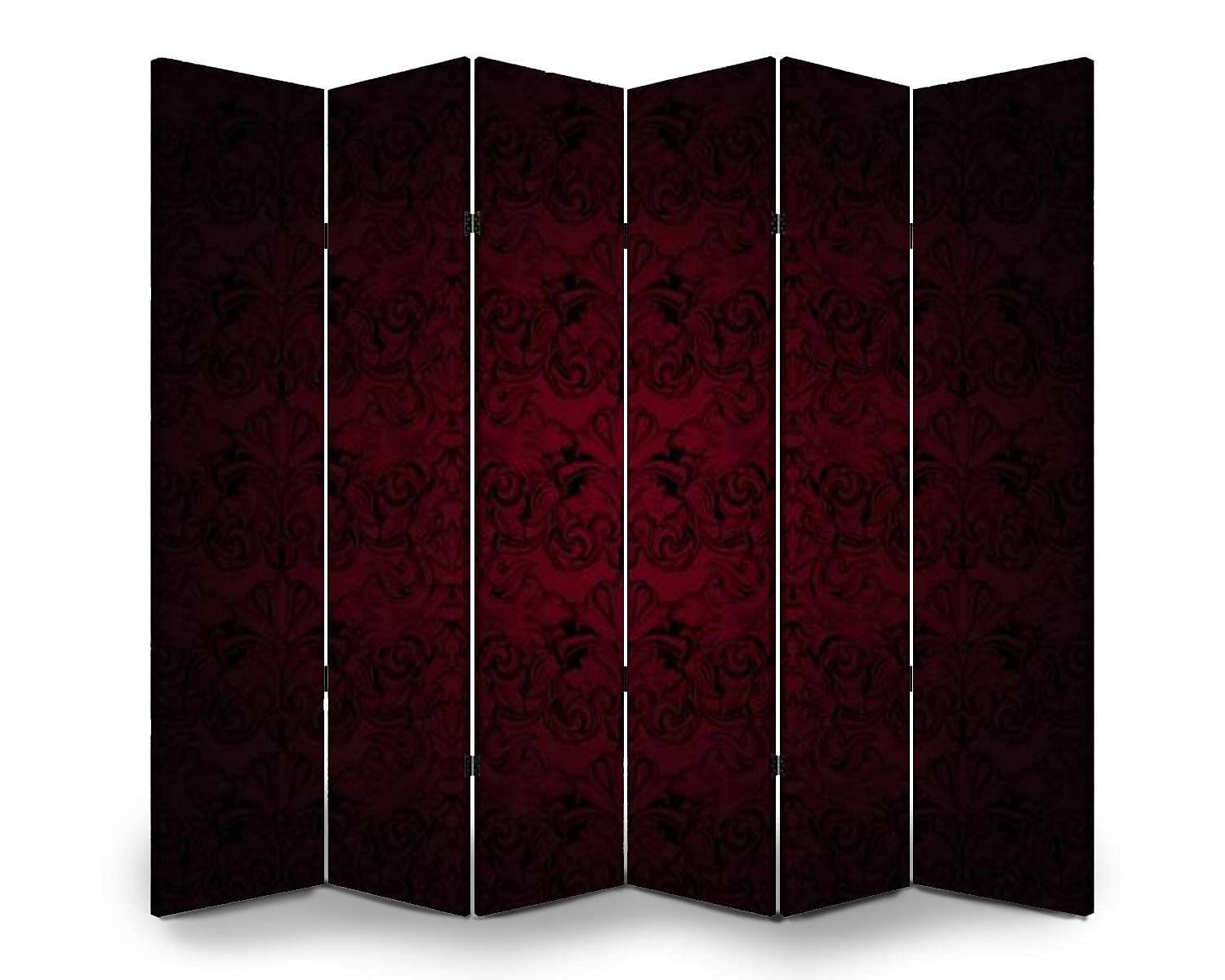 6-Panel Vintage Gothic Room Divider Screen - Dark Red & Black Folding Privacy Partition for Indoor/Outdoor Use | Freestanding Protective Wall Separator for Home, Office, and Event Spaces