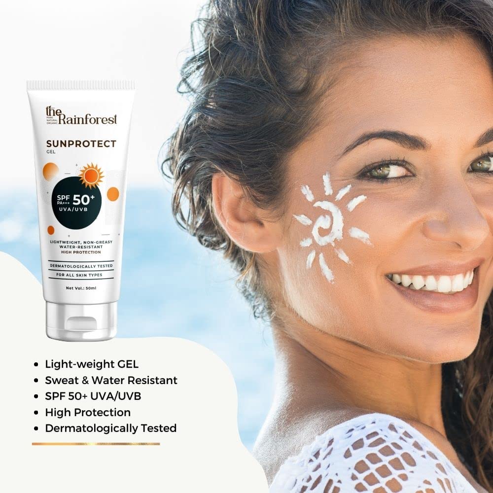 Rainforest Sunprotect SPF 50 Sunscreen Gel - Broad Spectrum UVA/UVB Protection, Water Resistant, Lightweight Formula for Face & Body - Perfect for Beach, Pool & Outdoor Activities