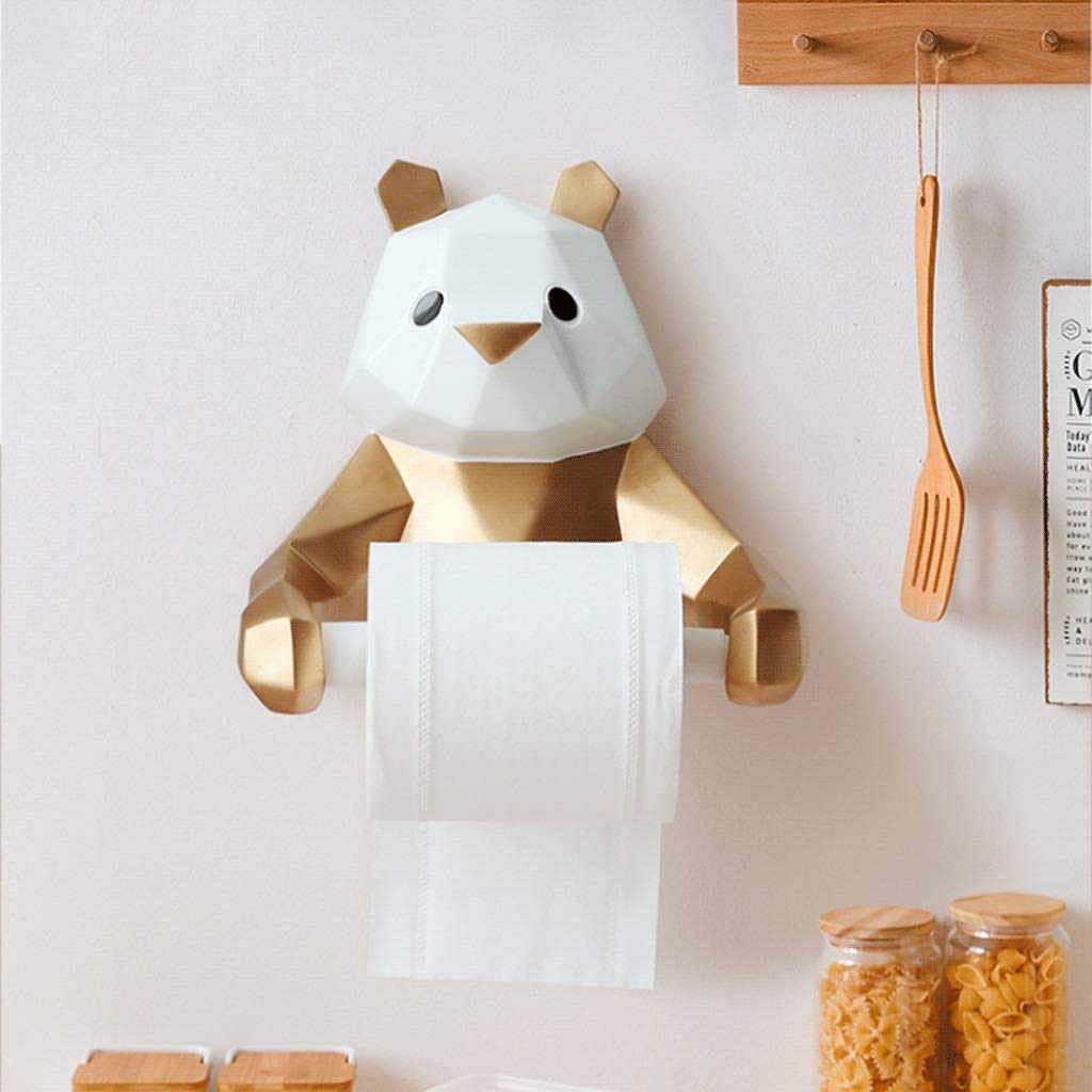 Black Panda Geometric Paper Holder - Modern Toilet Paper Roll Holder for Bathroom, Wall-Mounted Tissue Dispenser with Gold Accents - Perfect for Home, Office, and Restaurant Decor