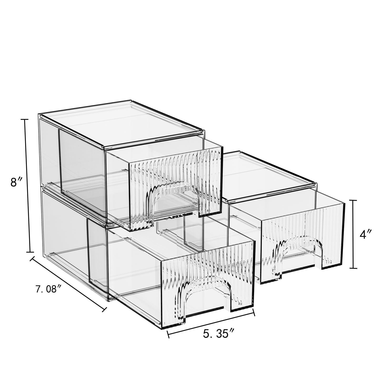 3 Pack Clear Acrylic Stackable Storage Drawers - 4 Inch Height Makeup Organizer for Vanity | Plastic Drawer Storage for Bathroom, Kitchen, Under Sink | Perfect for Jewelry, Cosmetics & Home Organization (Space-Saving Design)