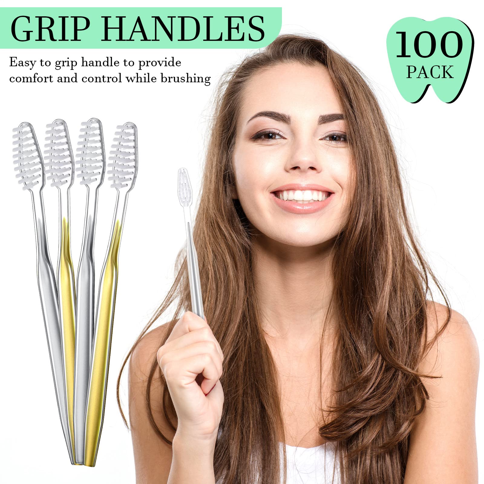 Remerry 100 Pack Individually Wrapped Disposable Toothbrushes - Soft Bristle Travel Toothbrushes for Adults, Bulk Disposable Toothbrush Set for Hotel Guests, Camping, Airplane & On-the-Go Oral Care (2 Colors)