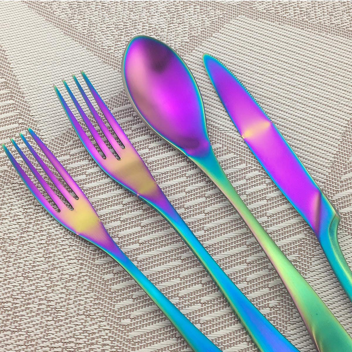 24-Piece Rainbow Silverware Set - Stainless Steel Flatware Service for 4, Elegant Matte Finish Cutlery Set with Knives, Forks & Spoons - Dishwasher Safe for Home, Restaurant & Party Dining