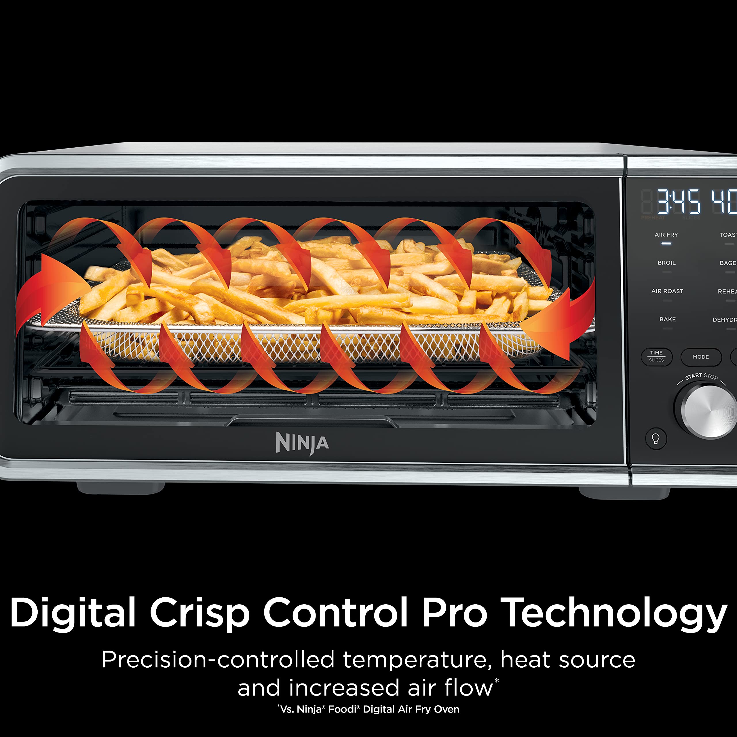Ninja SP201 Digital Air Fryer Pro 8-in-1 Countertop Oven with XL Capacity - Air Fry, Bake, Roast & More | Extended Height Design with Flip-Up Storage | Includes Air Fry Basket, Wire Rack & Crumb Tray | Perfect for Small Kitchens, Dorms & RV Cooking (Silver)