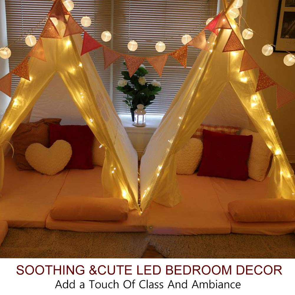 Bright Zeal 20ft LED String Lights with 30 Mini White Silk Lanterns - Battery Operated Indoor/Outdoor Decorative Lights for Yard, Bedroom, Wedding & Party Decorations | Perfect for Garden, Patio, Christmas and Special Events