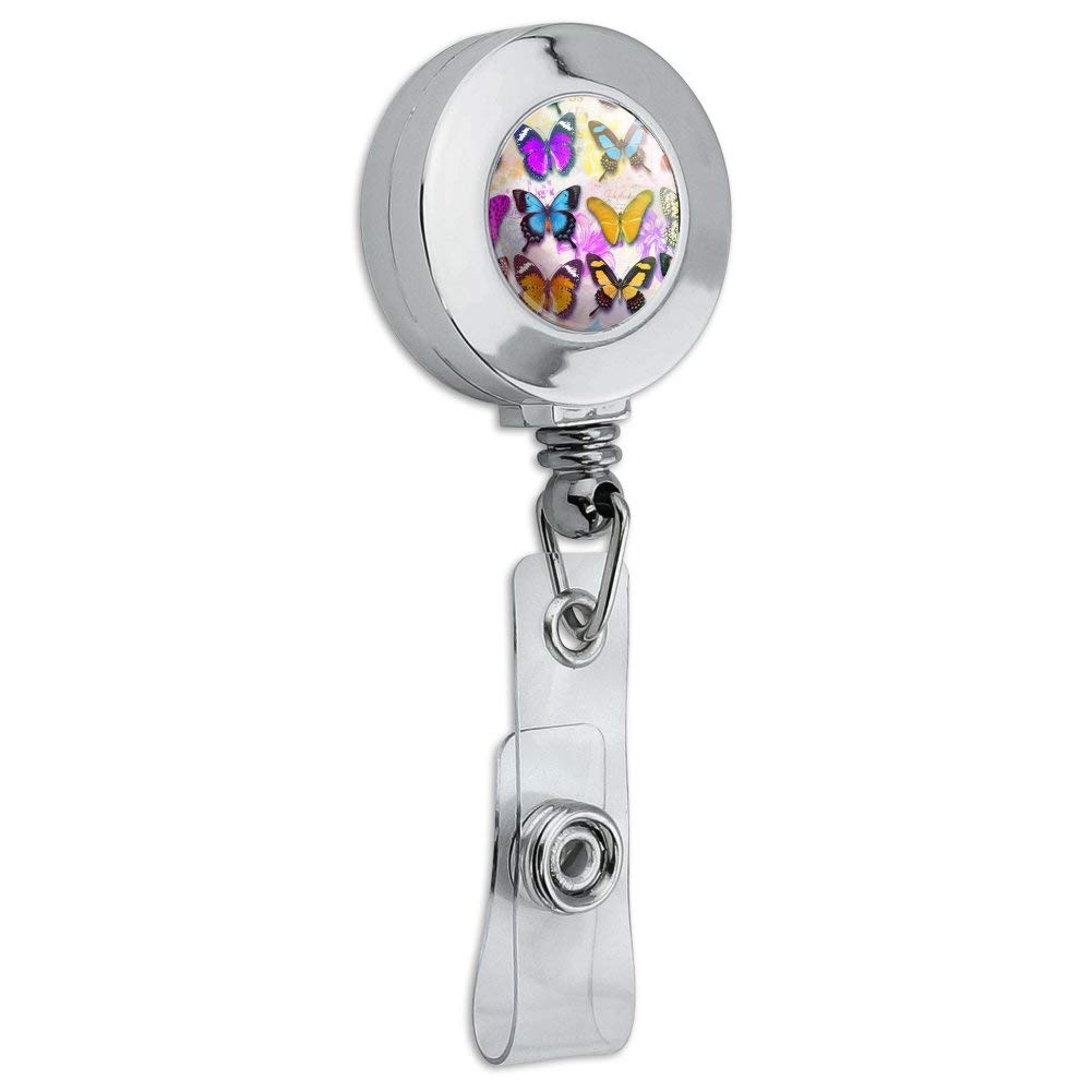 Colorful Butterfly Design Retractable ID Badge Reel with Chrome Clip - Perfect for Office, School, Events & Security Personnel