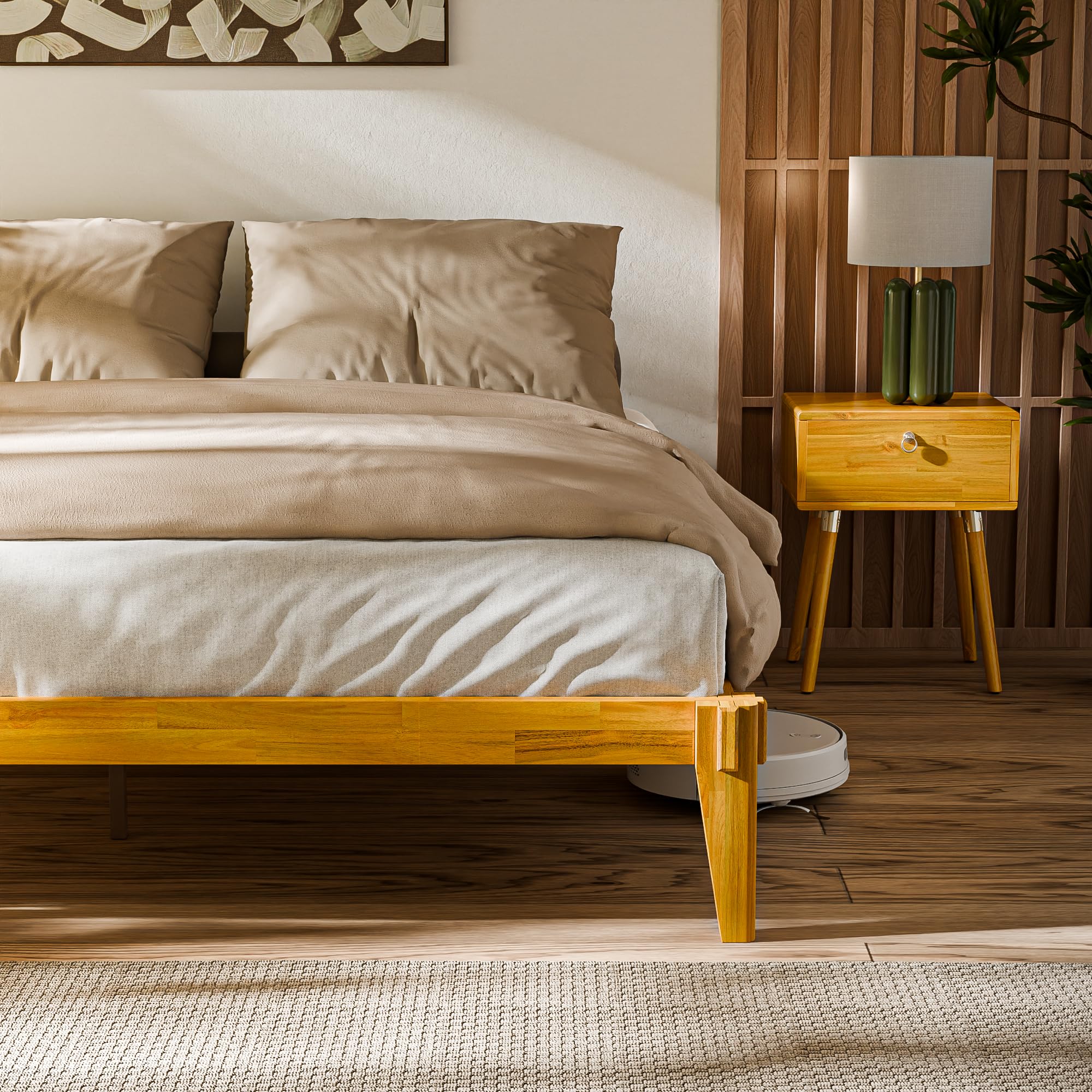 Bme Chalipa Twin Bed Frame - 14 Inch Acacia Wood Platform Bed with Slat Support, Japanese Joinery Design | No Box Spring Needed | Easy Assembly | Minimalist Modern Bohemian Style Bedroom Furniture | Perfect for Small Spaces, Guest Rooms & Kids' Rooms
