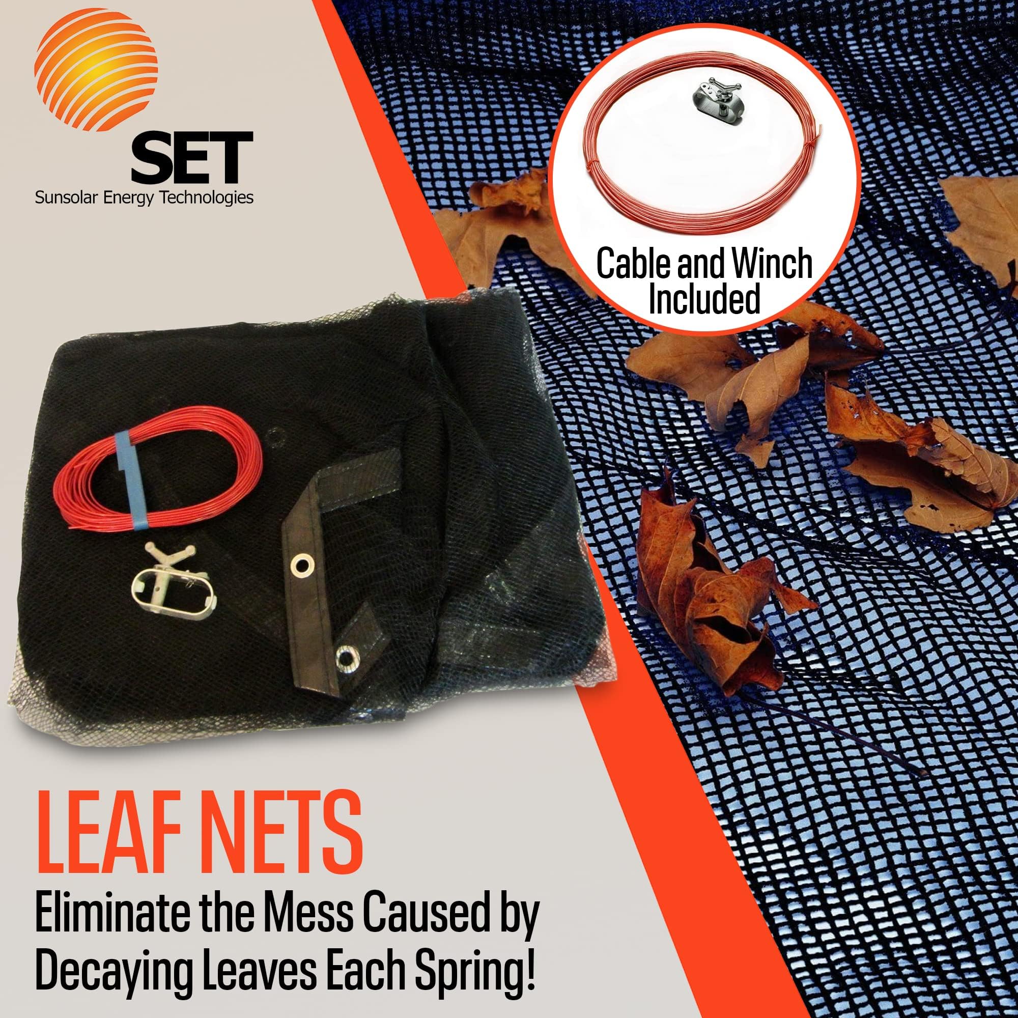 Sunsolar Energy Technologies 30 ft Round Above Ground Pool Leaf Net Cover with 3 ft Overlap - Durable Swimming Pool Protection for Fall & Winter Season