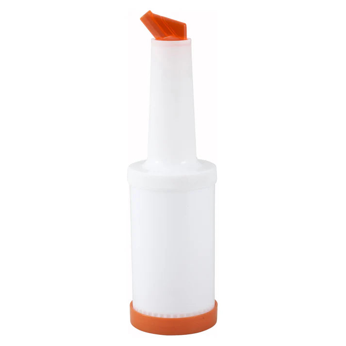 Winco 1 Quart (1 Qt) Clear Liquor & Juice Pour Bottle with Orange Cap - Perfect for Bartending, Mixing Cocktails, and Home Bar Use