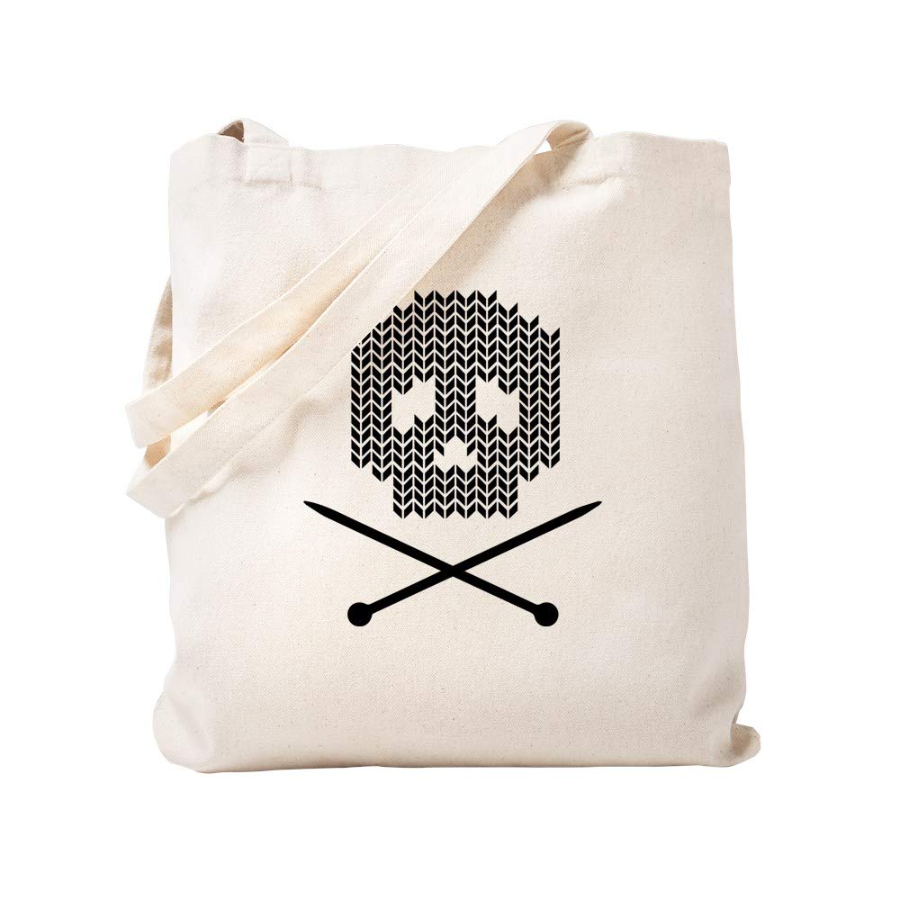 Knit Skull and Crossbones Canvas Tote Bag - Reusable Natural Shopping Bag for Groceries, Beach, and Everyday Use | Eco-Friendly Cotton Tote