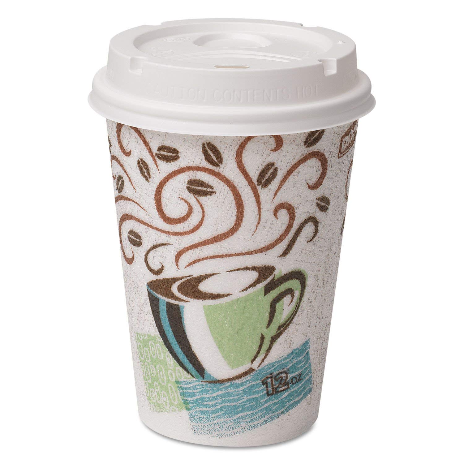 PerfecTouch 12 oz Disposable Paper Hot Cups with Lids - 50 Count (6 Packs) Multicolor Coffee Cups for Office, Parties & Travel - Insulated Hot Beverage Containers