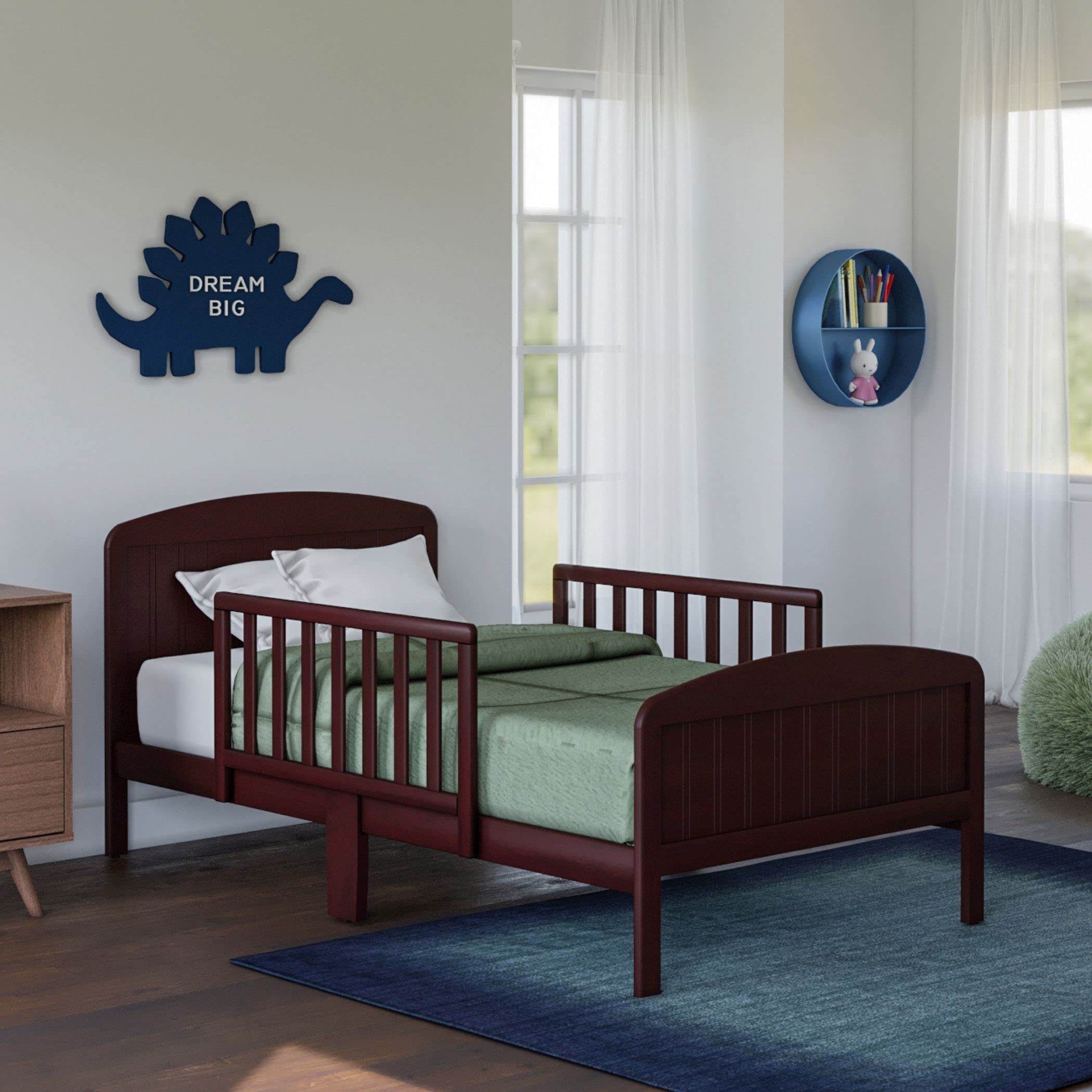 Harrisburg Solid Wood Toddler Bed with Side Rails & 2 Safety Guards - Modern Low Profile Transitional Bed for Kids - Fits Crib Mattress - Espresso Finish - Perfect for Nursery, Daycare or First Big Kid Bedroom