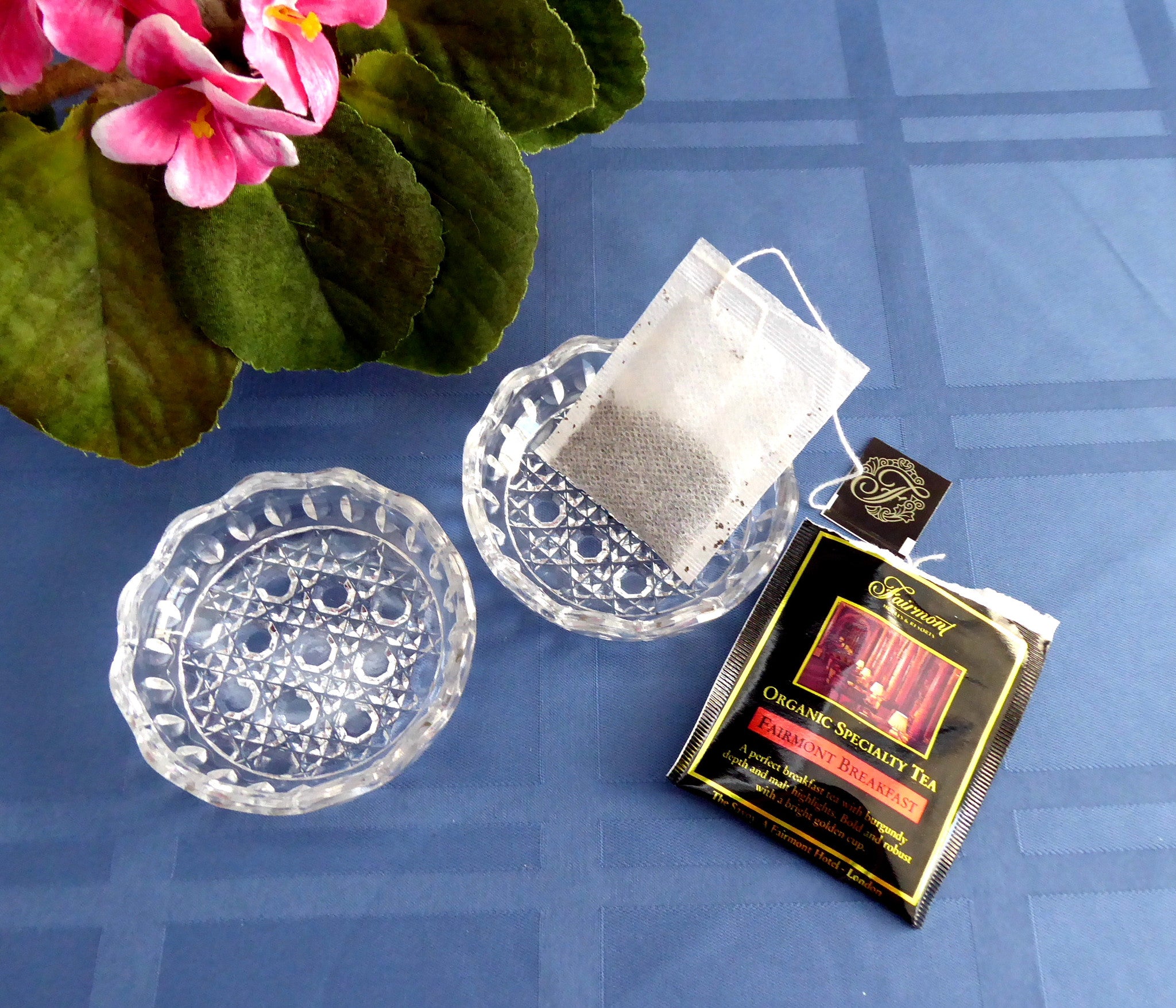 Vintage 1970s Lead Crystal Teabag Holder & Jam Dish - Waffle Pattern Faceted Glass Coaster for Tea Parties, Breakfast Tables & Home Decor